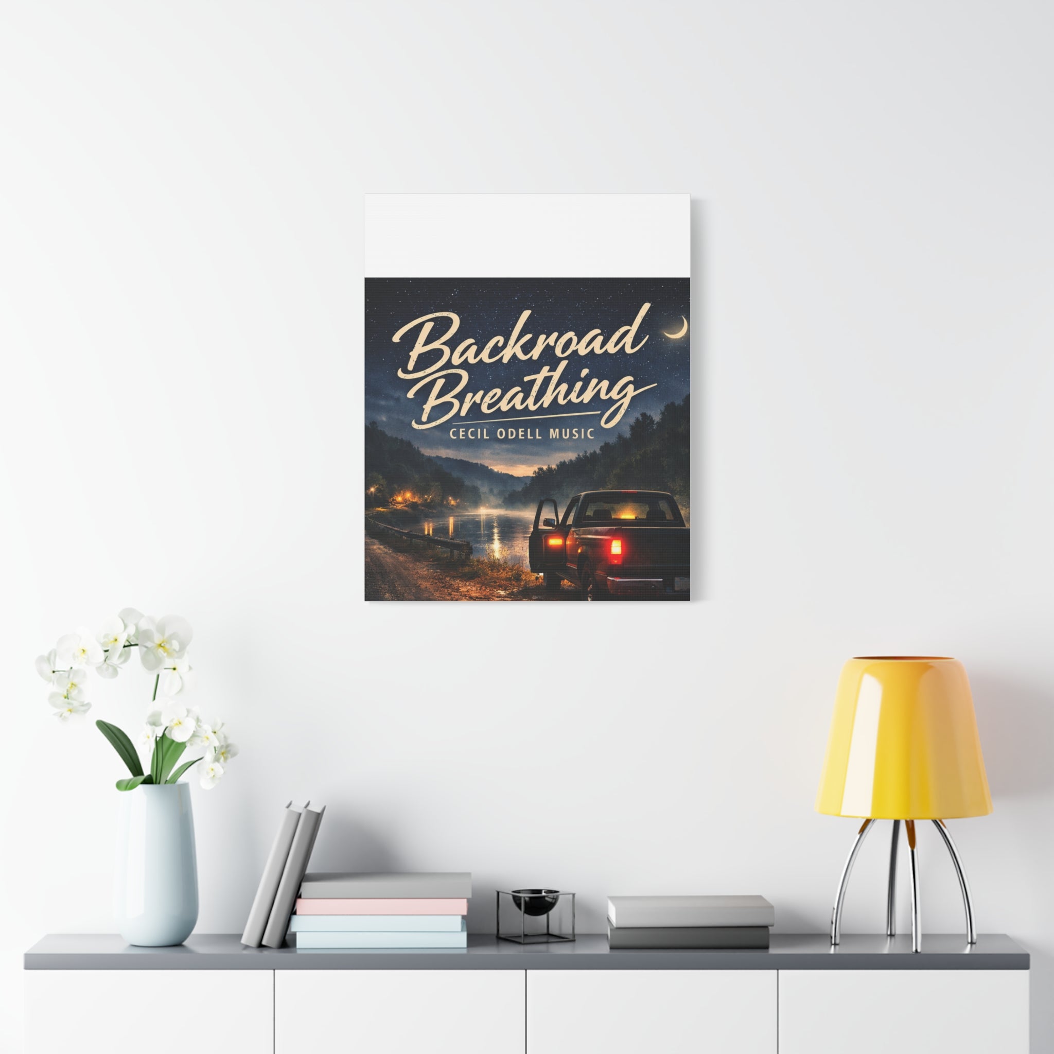 Backroad Breathing Matte Canvas Wall Art: Night Truck Landscape Music Print