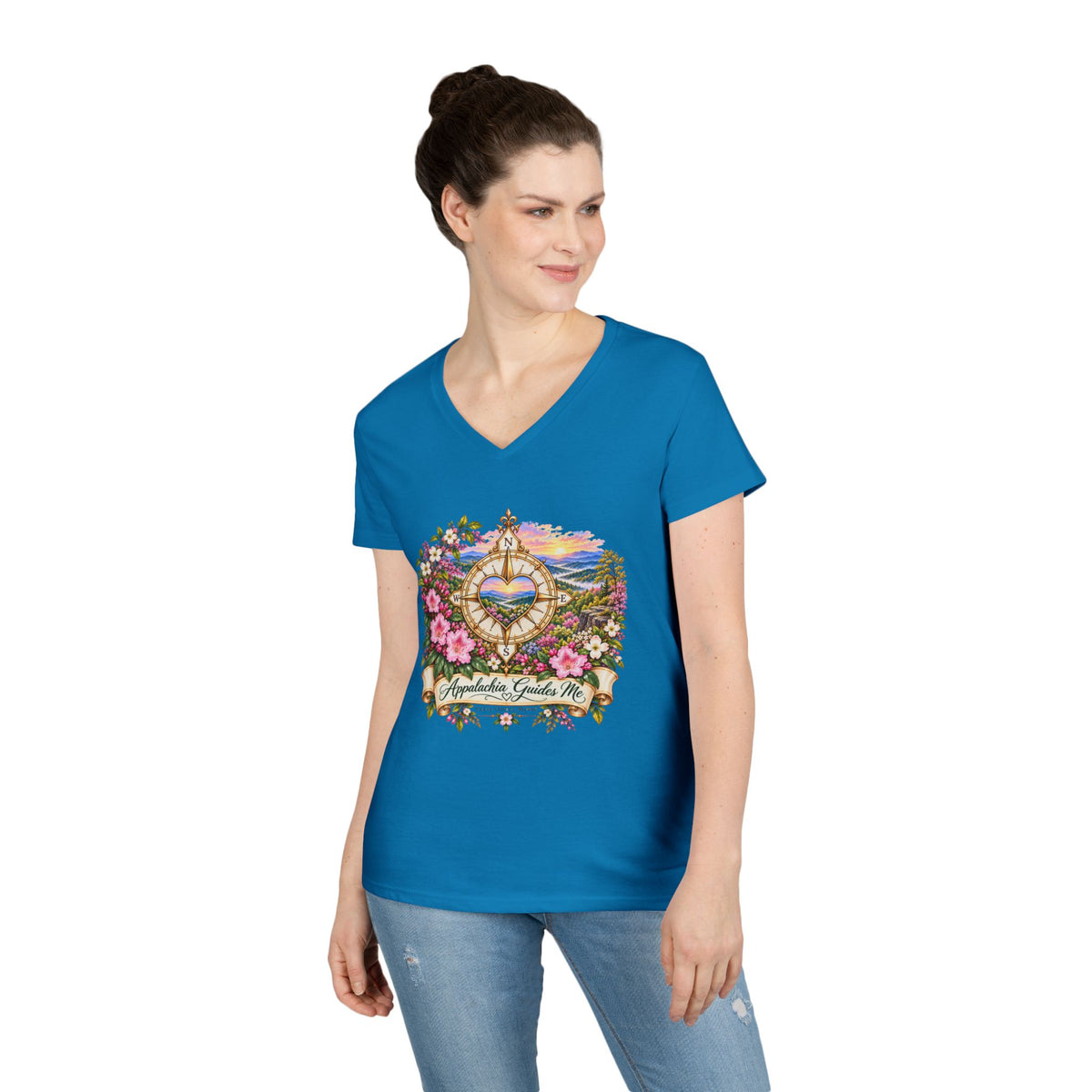Appalachia Guides Me Floral - Ladies' V-Neck T-Shirt
