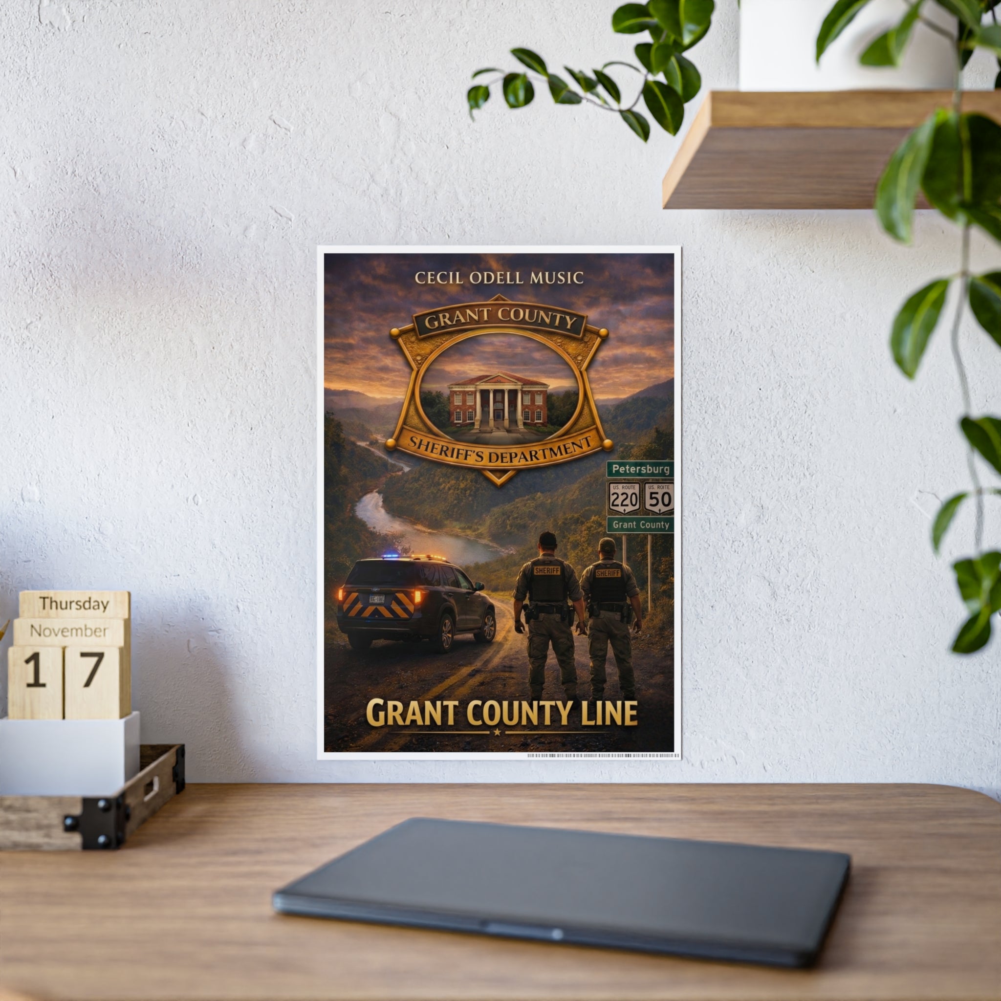 Grant County Line Gloss Poster: Sheriff Badge Scenic Wall Art