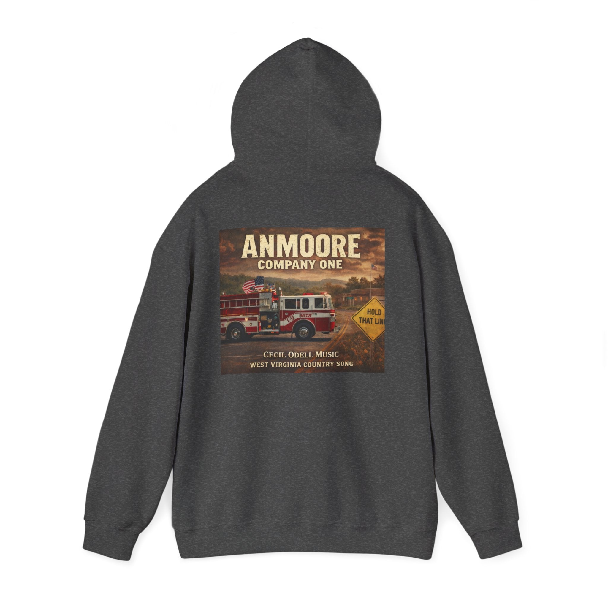 Firetruck Graphic Hoodie: Anmoore Company One Vintage Rescue Music Crewneck