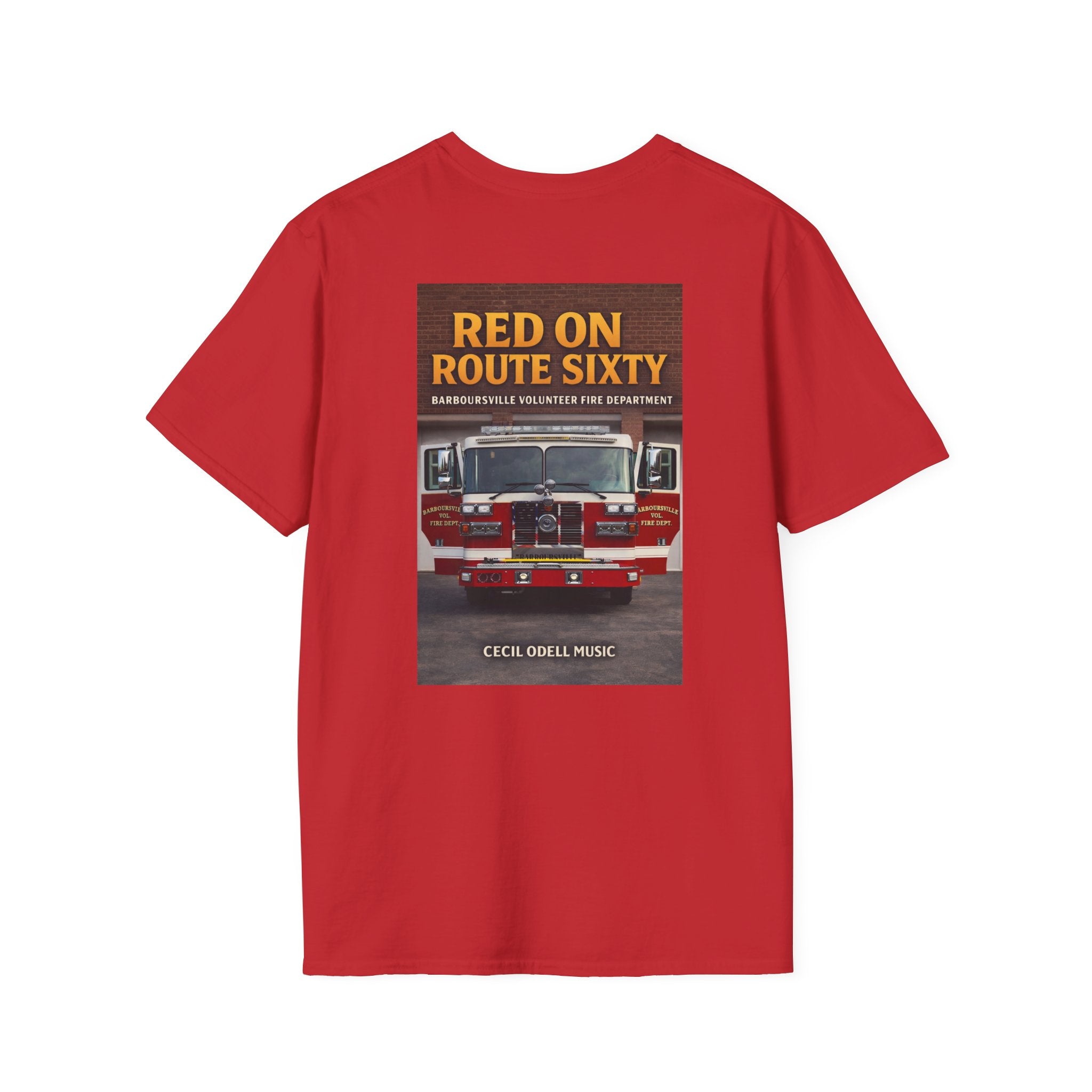 Fire Truck Graphic T-Shirt: “Red on Route Sixty” Front Patch & Back Rescue Design