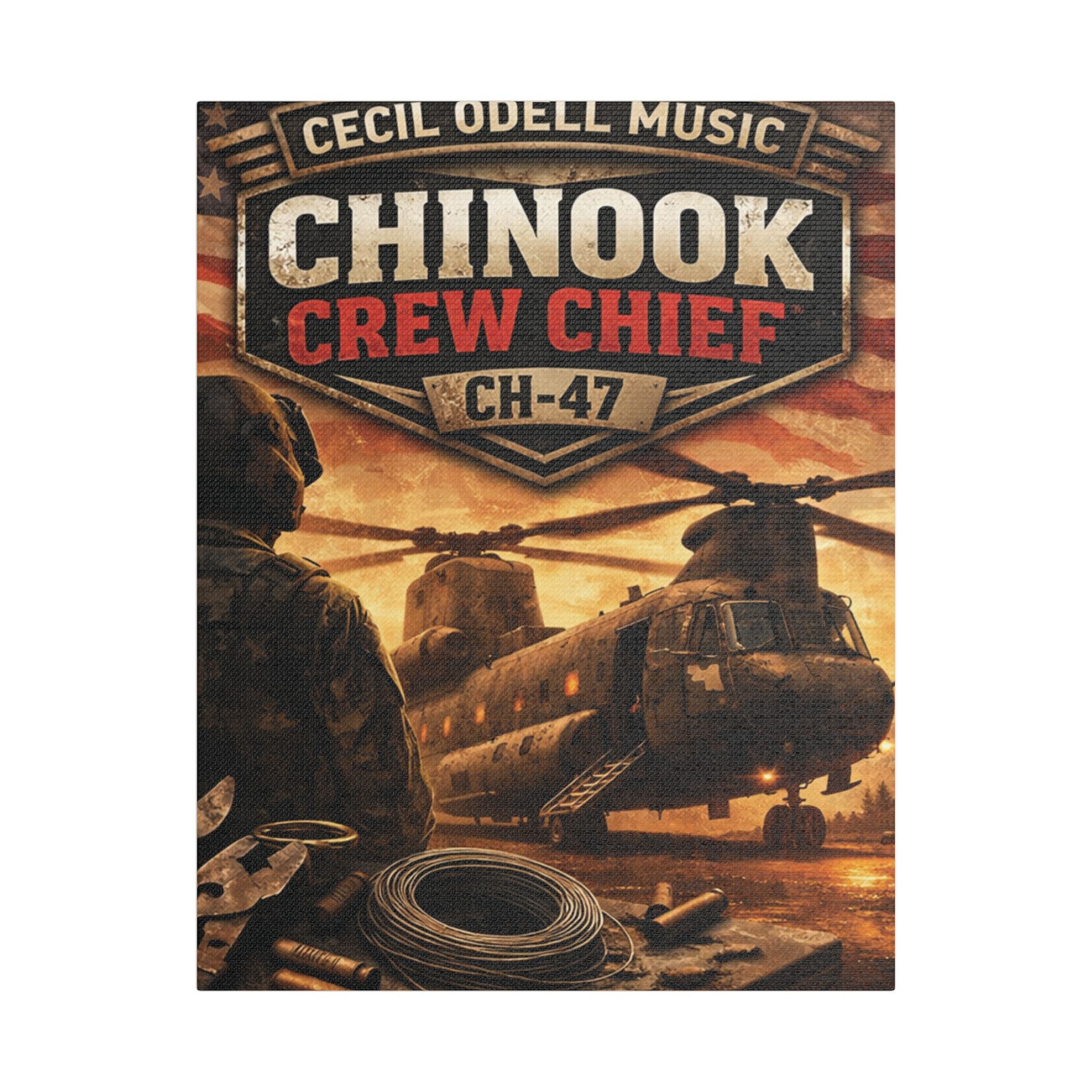 Chinook Crew Chief CH-47 Satin Stretched Canvas Wall Art