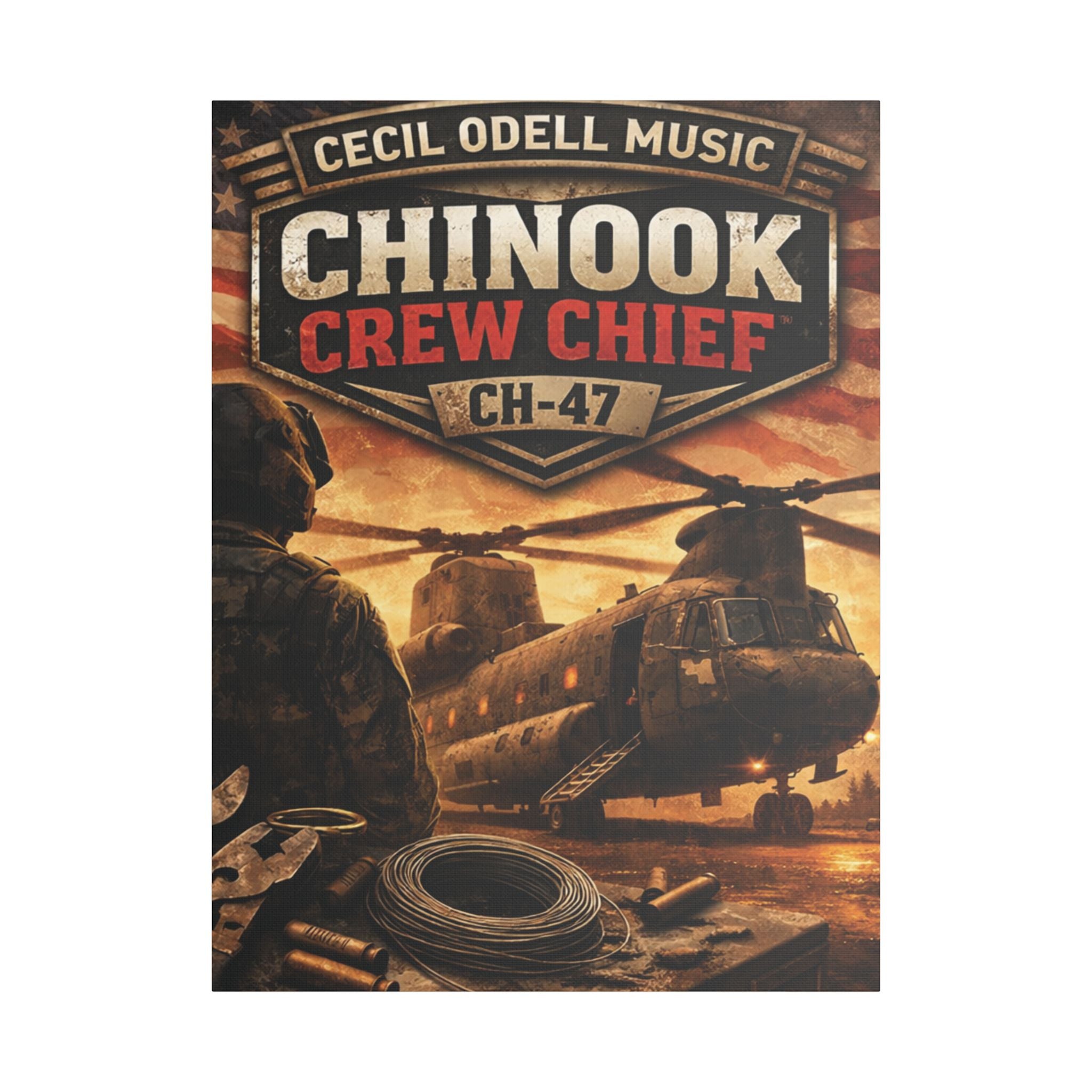 Chinook Crew Chief CH-47 Satin Stretched Canvas Wall Art