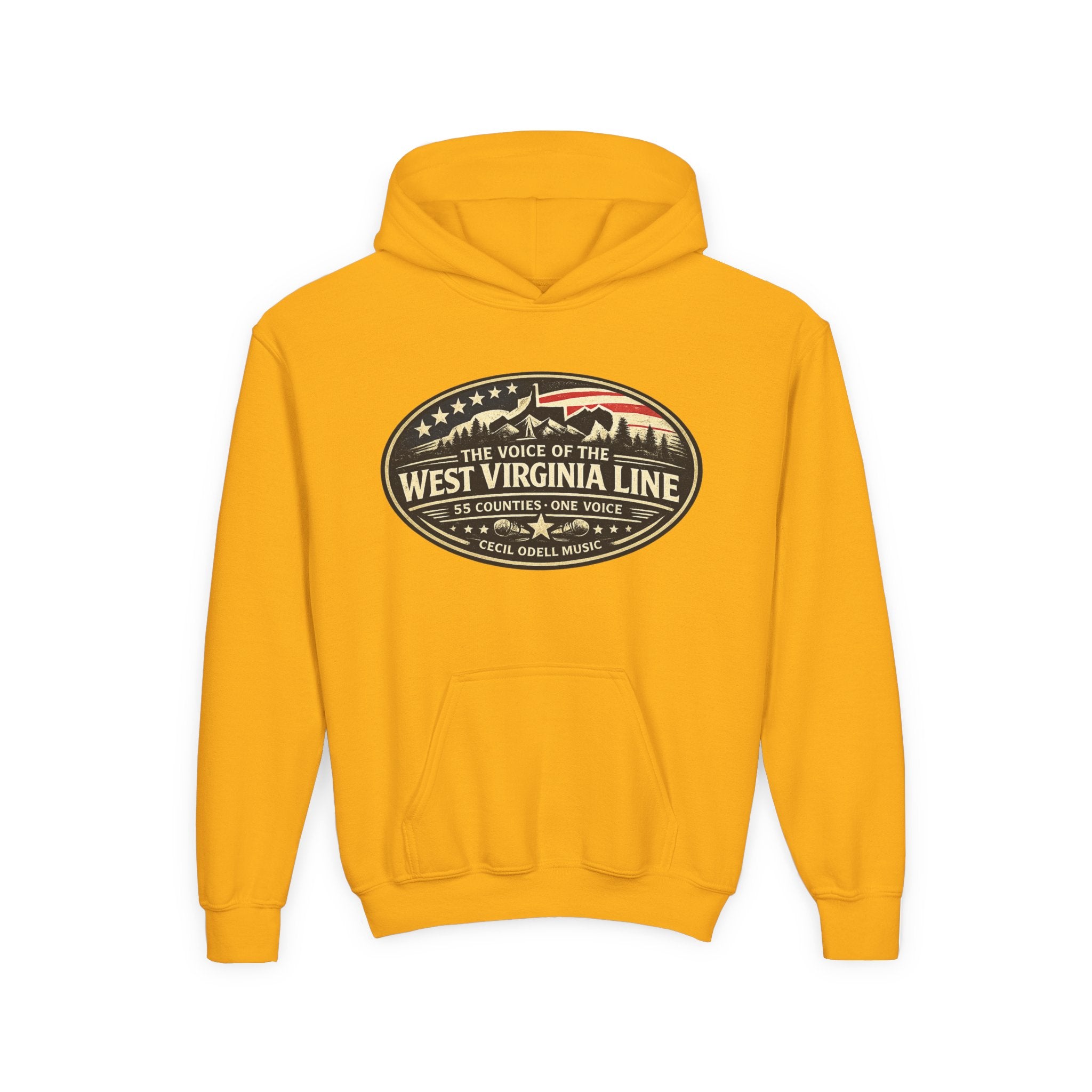 Youth Hoodie - '55 County Line' West Virginia Line Music Graphic Pullover