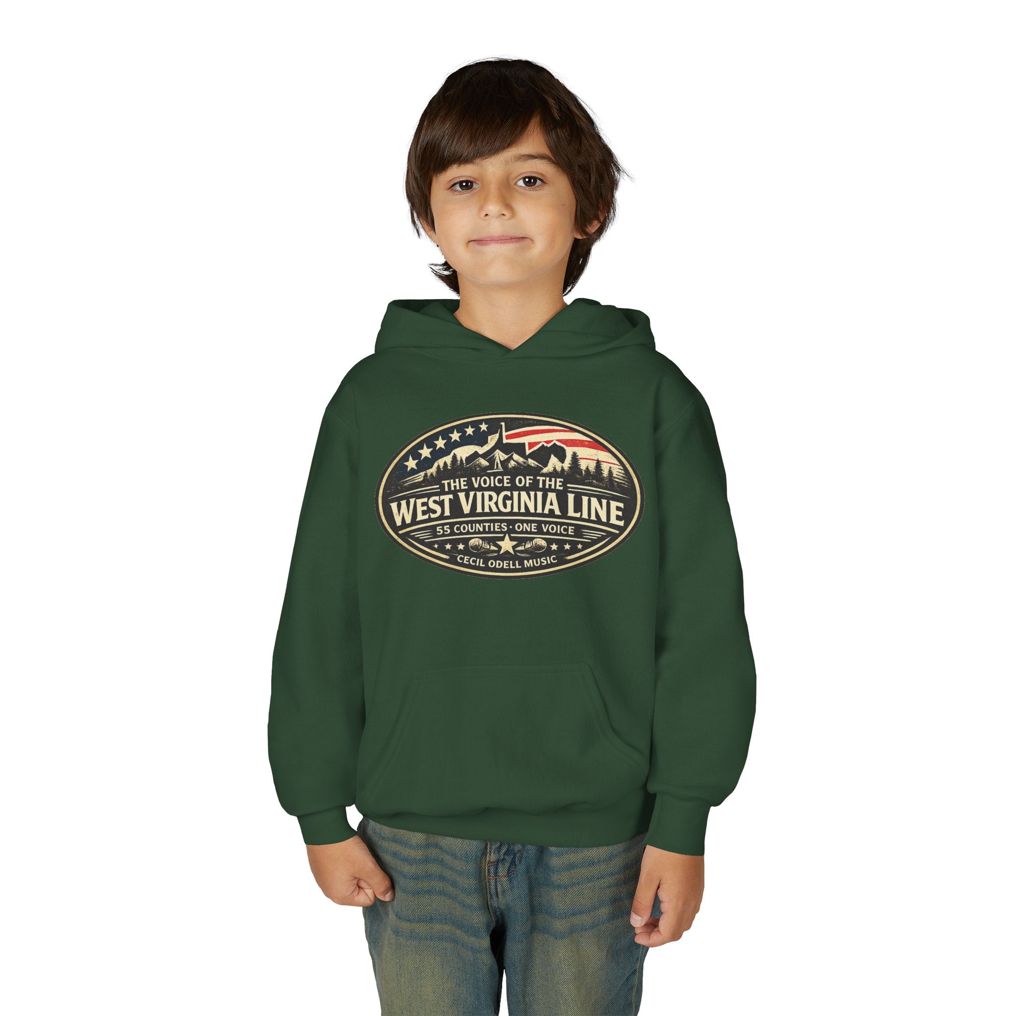 Youth Hoodie - '55 County Line' West Virginia Line Music Graphic Pullover