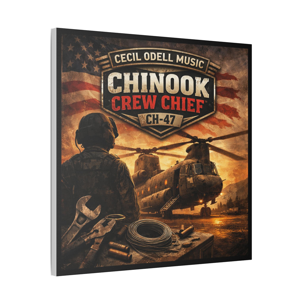 Chinook Crew Chief CH-47 Satin Stretched Canvas Wall Art