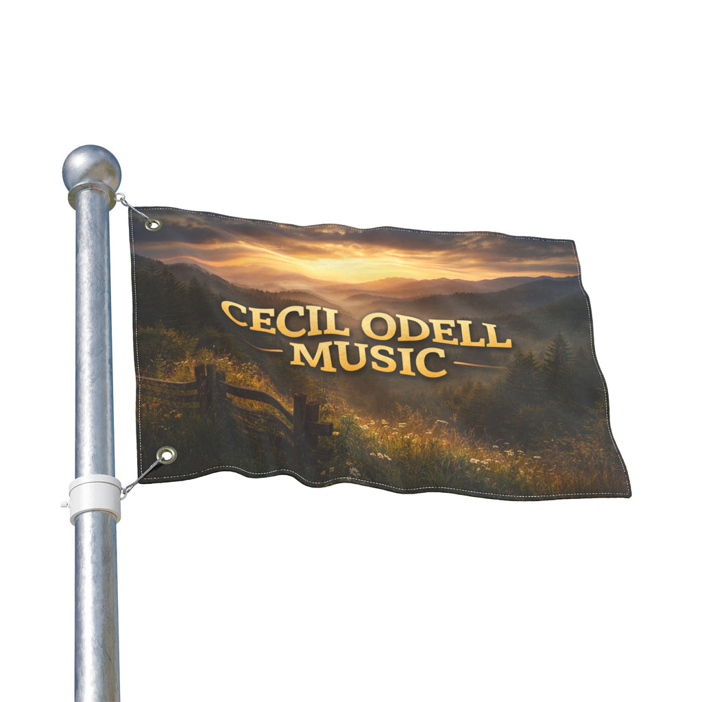 Cecil Odell Music Outdoor Double-Sided Flag: Sunset Mountain Banner for Musicians & Events