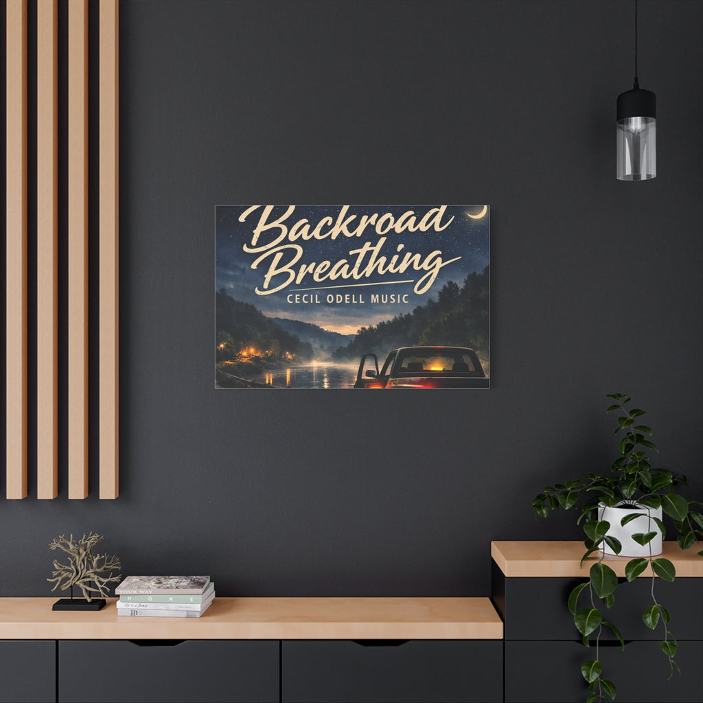 Backroad Breathing Matte Canvas Wall Art: Night Truck Landscape Music Print