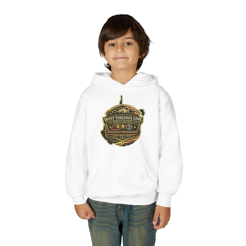 West Virginia Line '55 County Line' Youth Hoodie - Vintage State Music Railroad Design