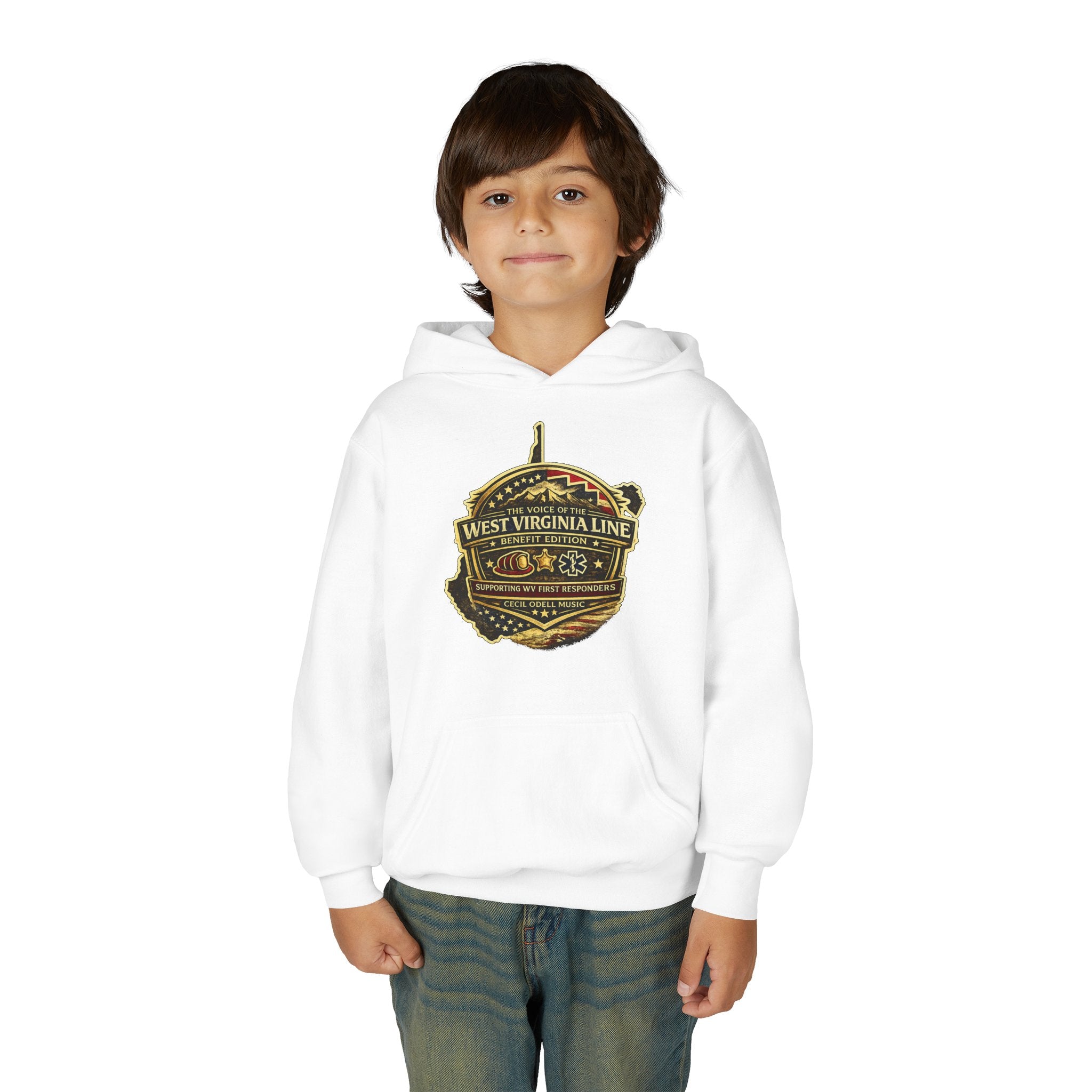 West Virginia Line '55 County Line' Youth Hoodie - Vintage State Music Railroad Design