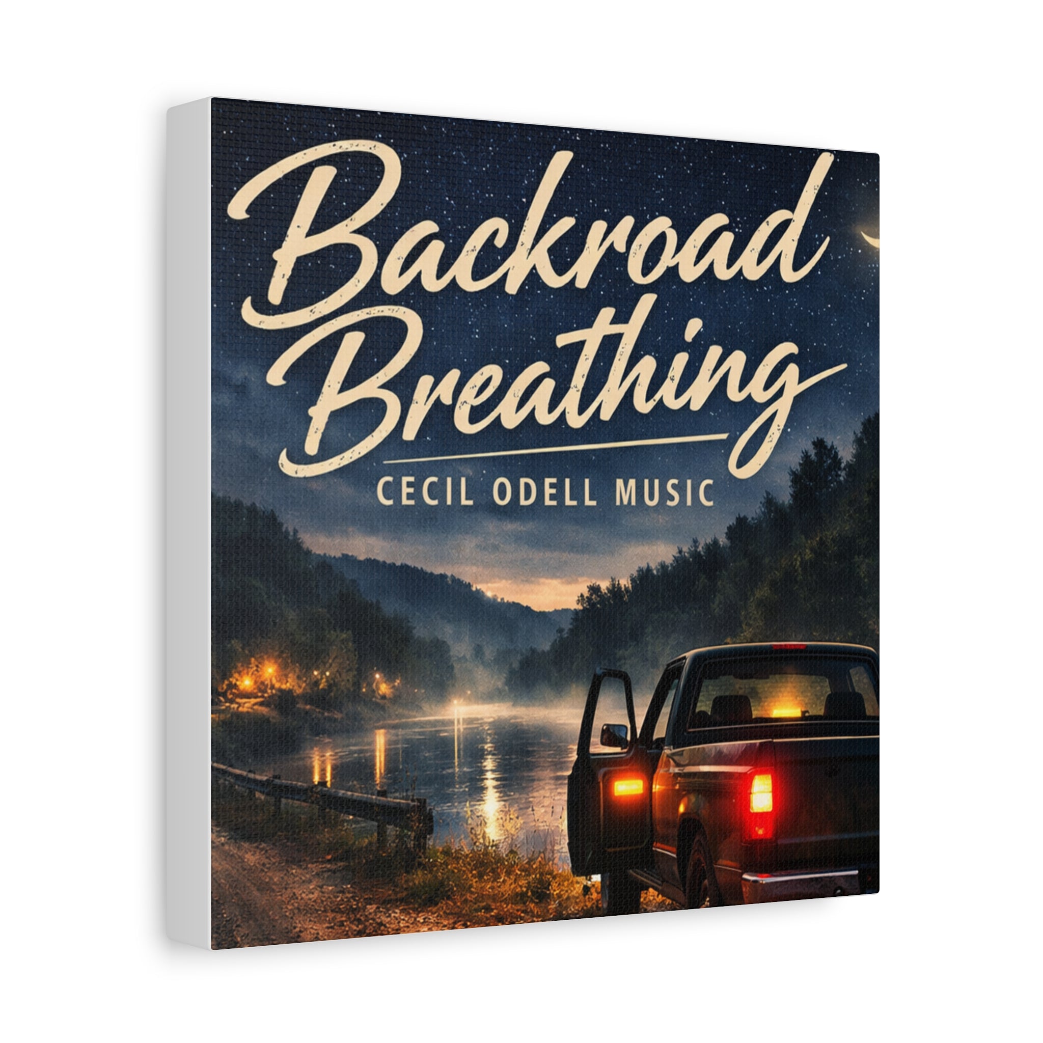 Backroad Breathing Matte Canvas Wall Art – Night Truck Landscape Music Print