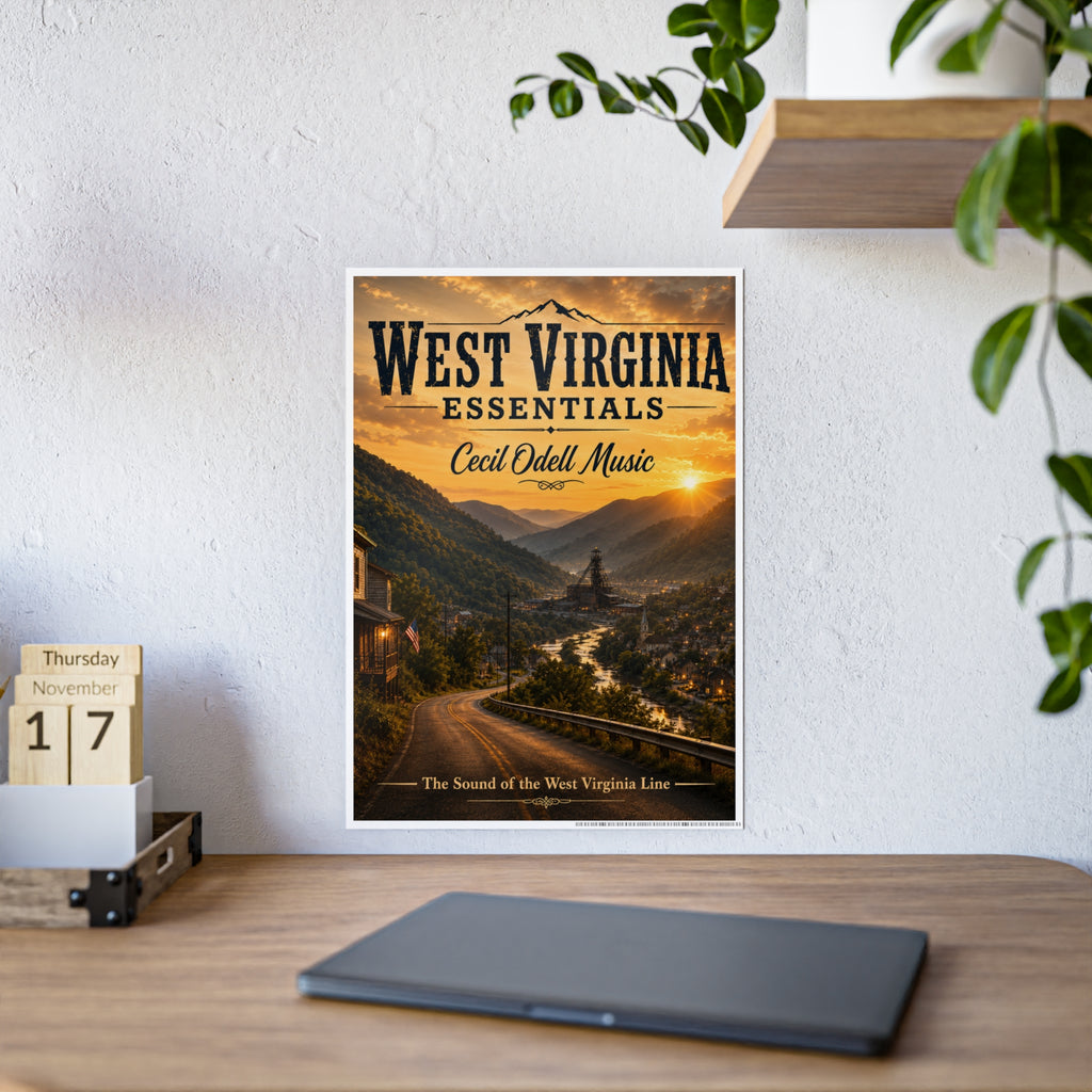 West Virginia Essentials Vintage Sunset Poster — Cecil Odell Music Scenic Wall Art