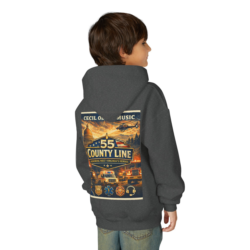 Youth Hoodie - '55 County Line' West Virginia Line Music Graphic Pullover