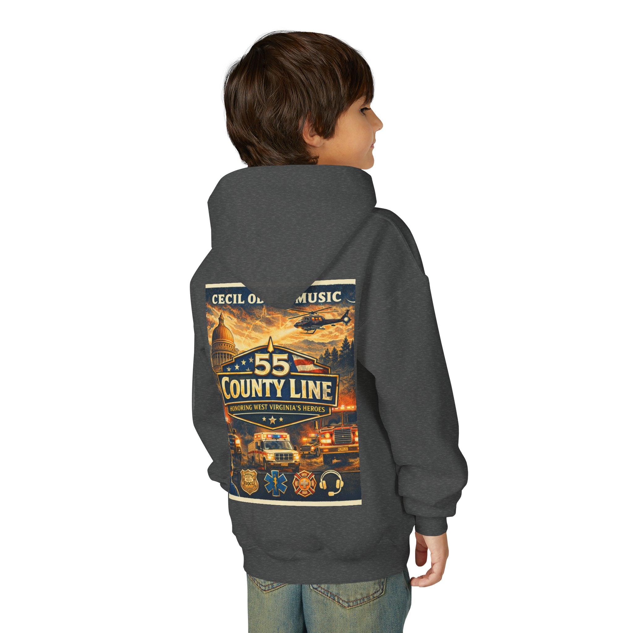Youth Hoodie - '55 County Line' West Virginia Line Music Graphic Pullover