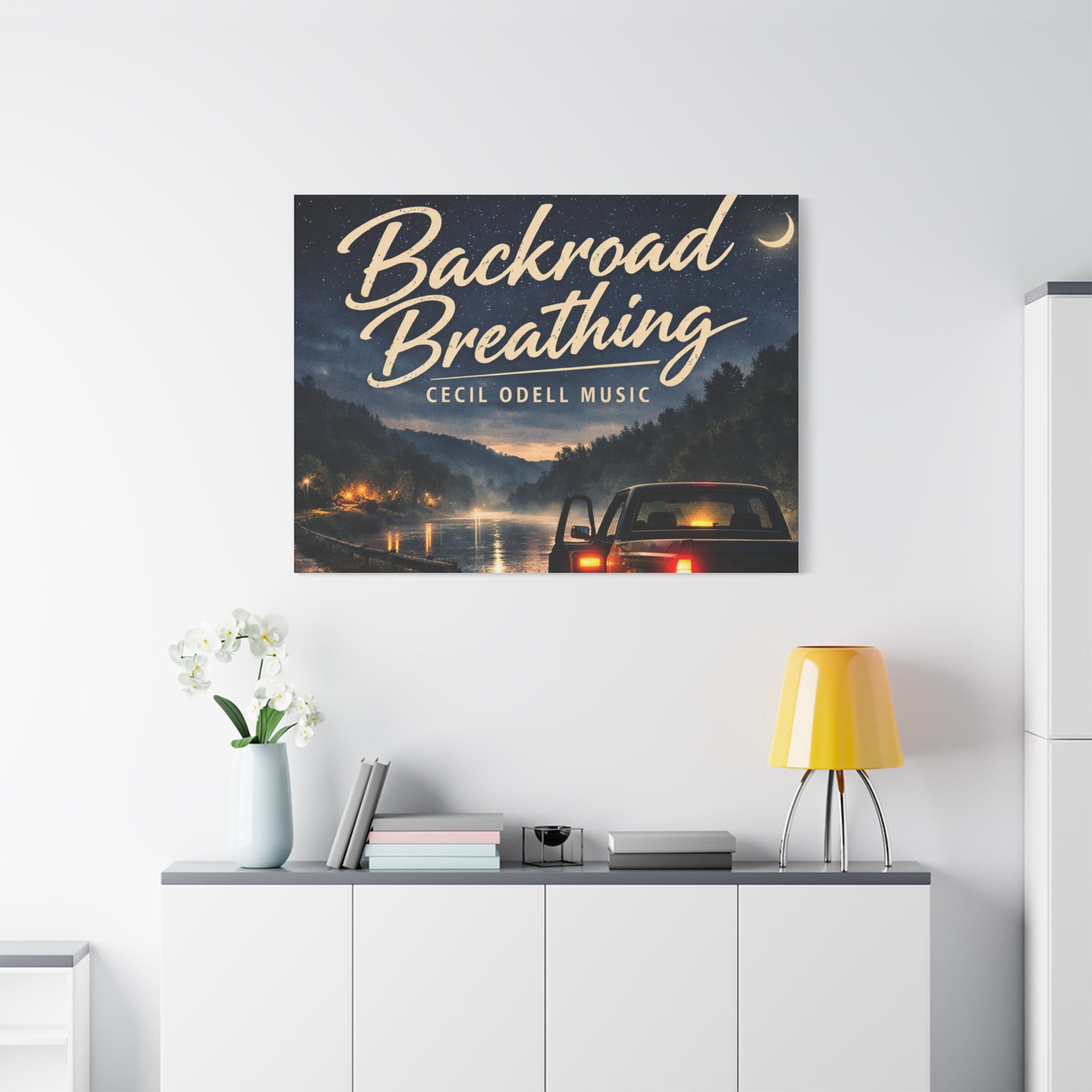 Backroad Breathing Matte Canvas Wall Art: Night Truck Landscape Music Print