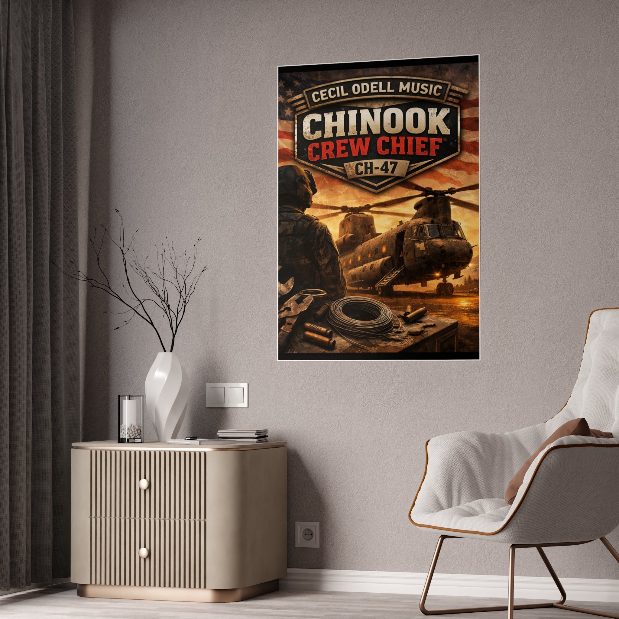 Chinook Crew Chief CH-47 Gloss Poster: Military Helicopter Wall Art