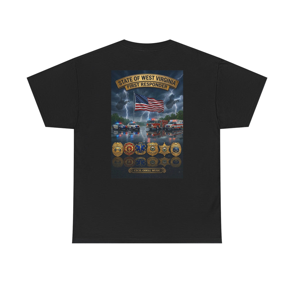 West Virginia First Responders Tribute Tee: State Emblem & American Flag Memorial Shirt