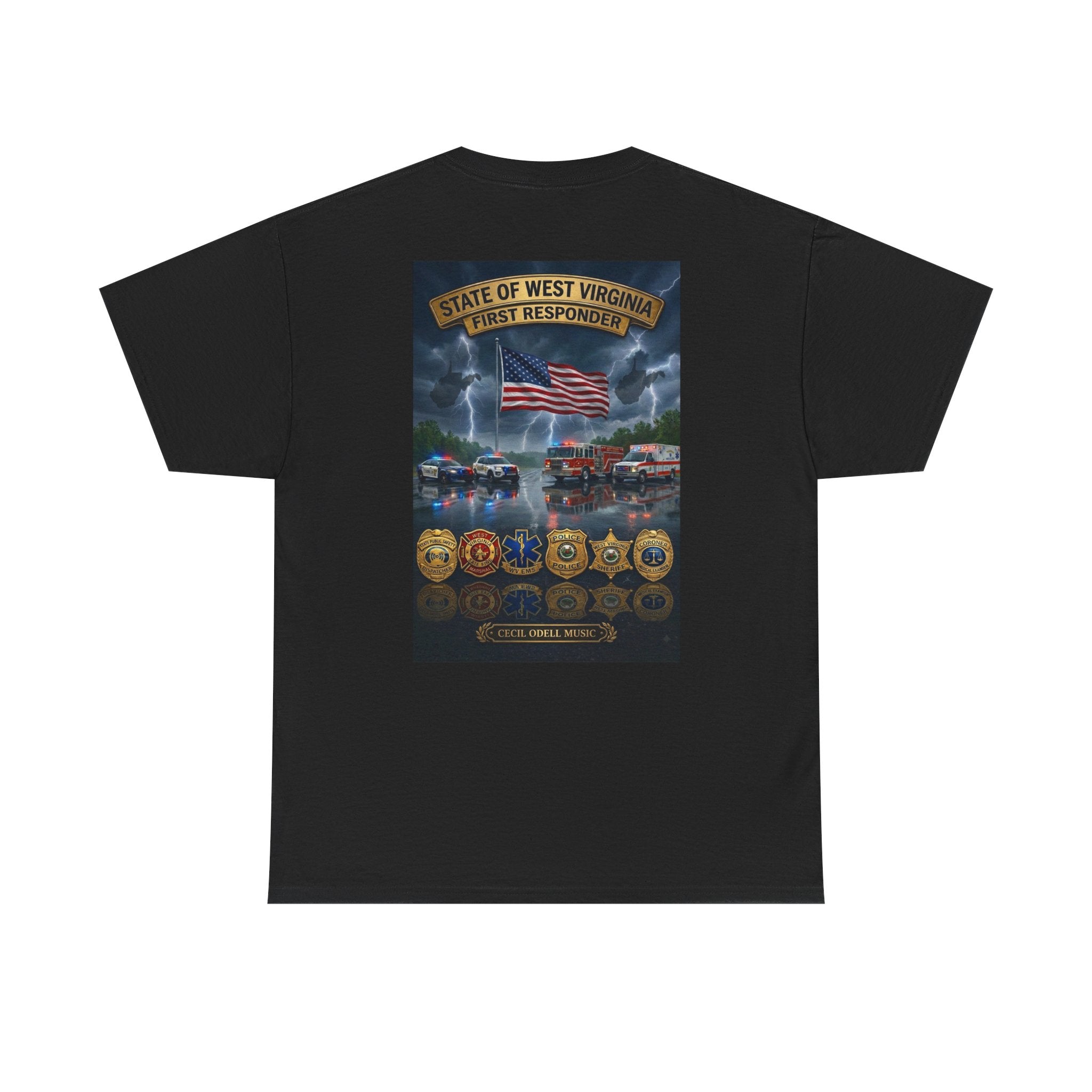 West Virginia First Responders Tribute Tee: State Emblem & American Flag Memorial Shirt