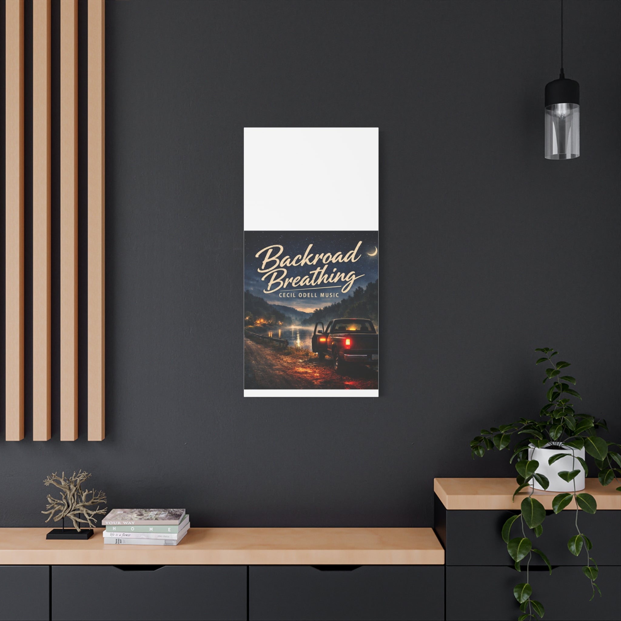 Backroad Breathing Matte Canvas Wall Art: Night Truck Landscape Music Print