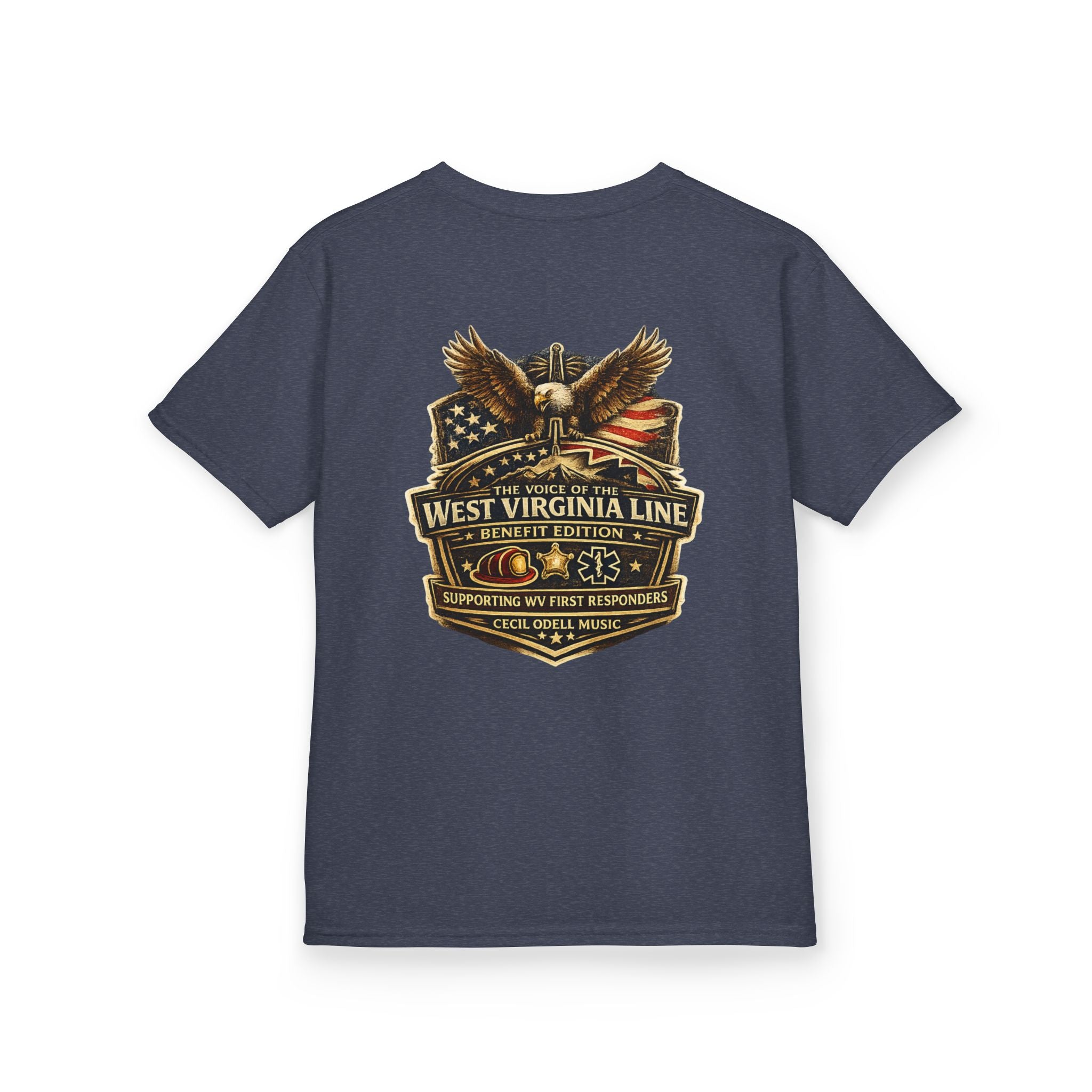 Kids T‑Shirt: Vintage West Virginia Line Badge with Eagle & American Flag