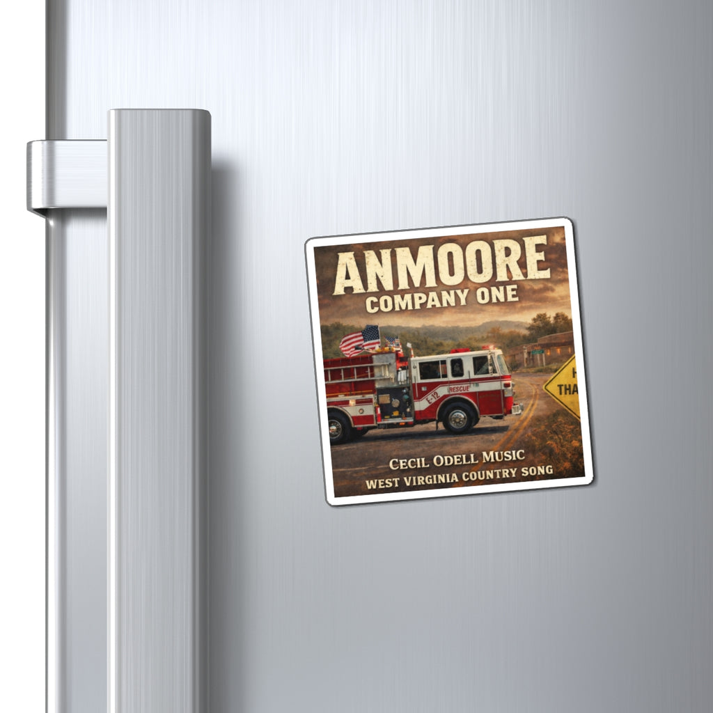 Fire Rescue Magnet: “Anmoore Company One” Vintage Firetruck Refrigerator Sticker