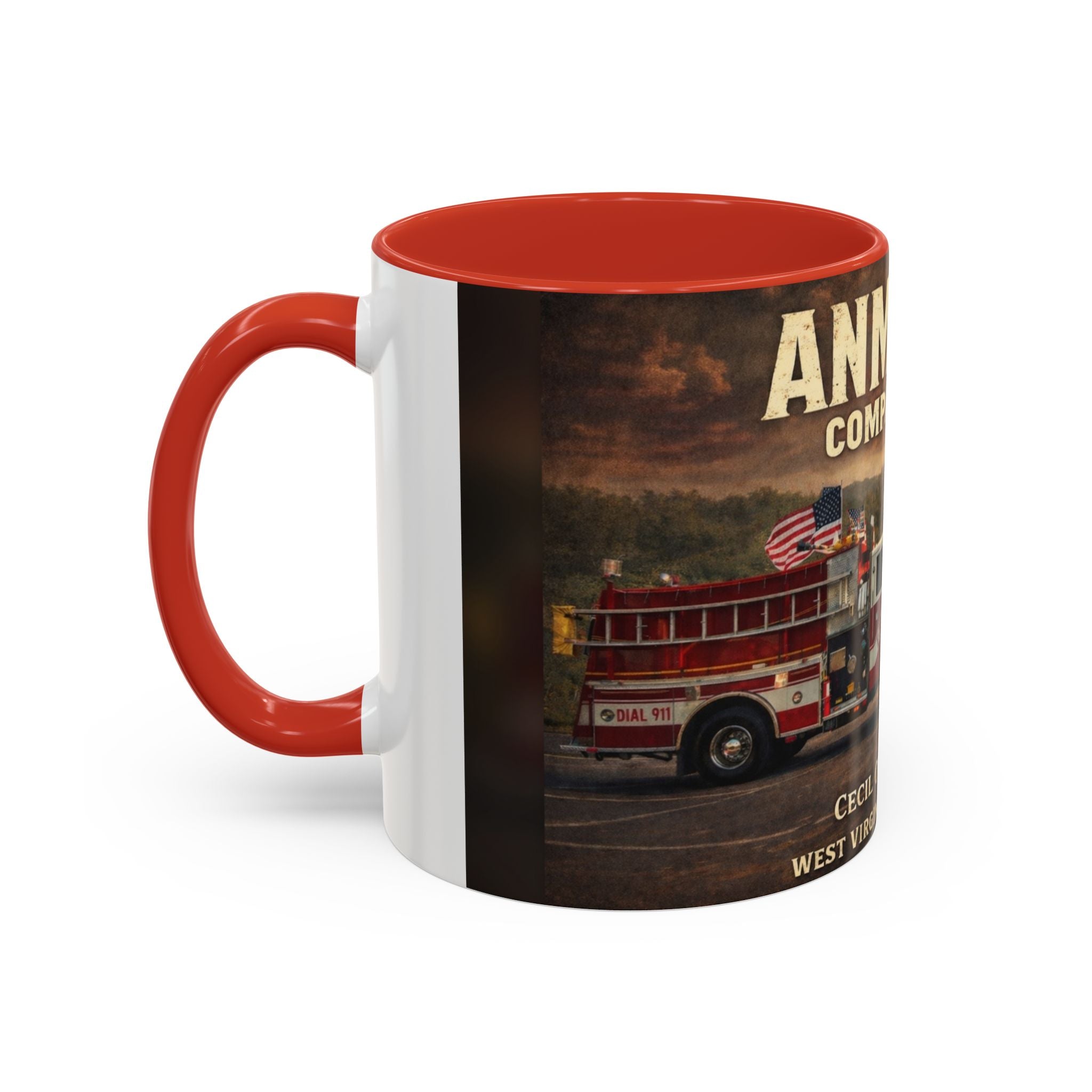 Anmoore Company One Firetruck Accent Coffee Mug: 'Hold That Line' West Virginia Country Music Tribute
