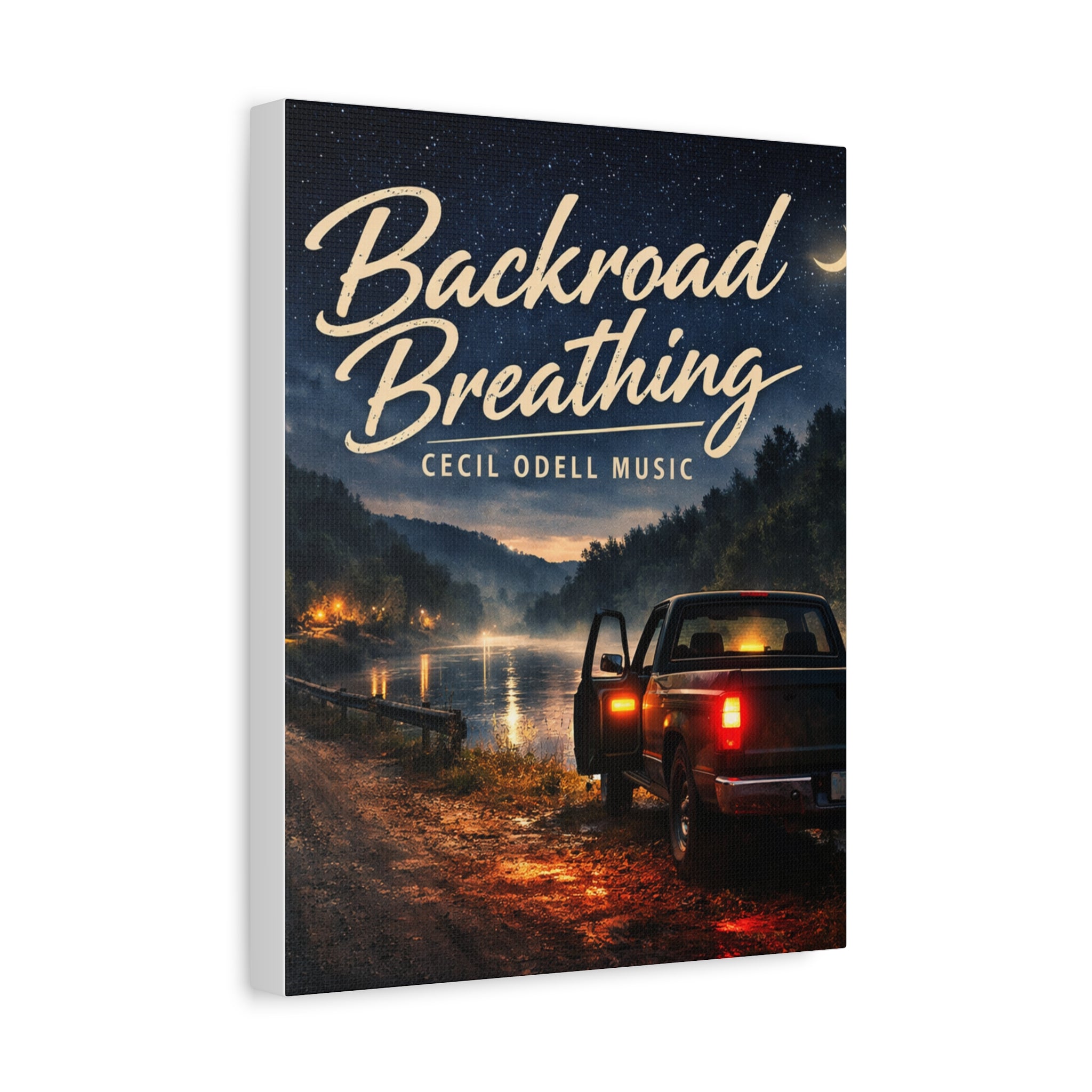 Backroad Breathing Matte Canvas Wall Art – Night Truck Landscape Music Print