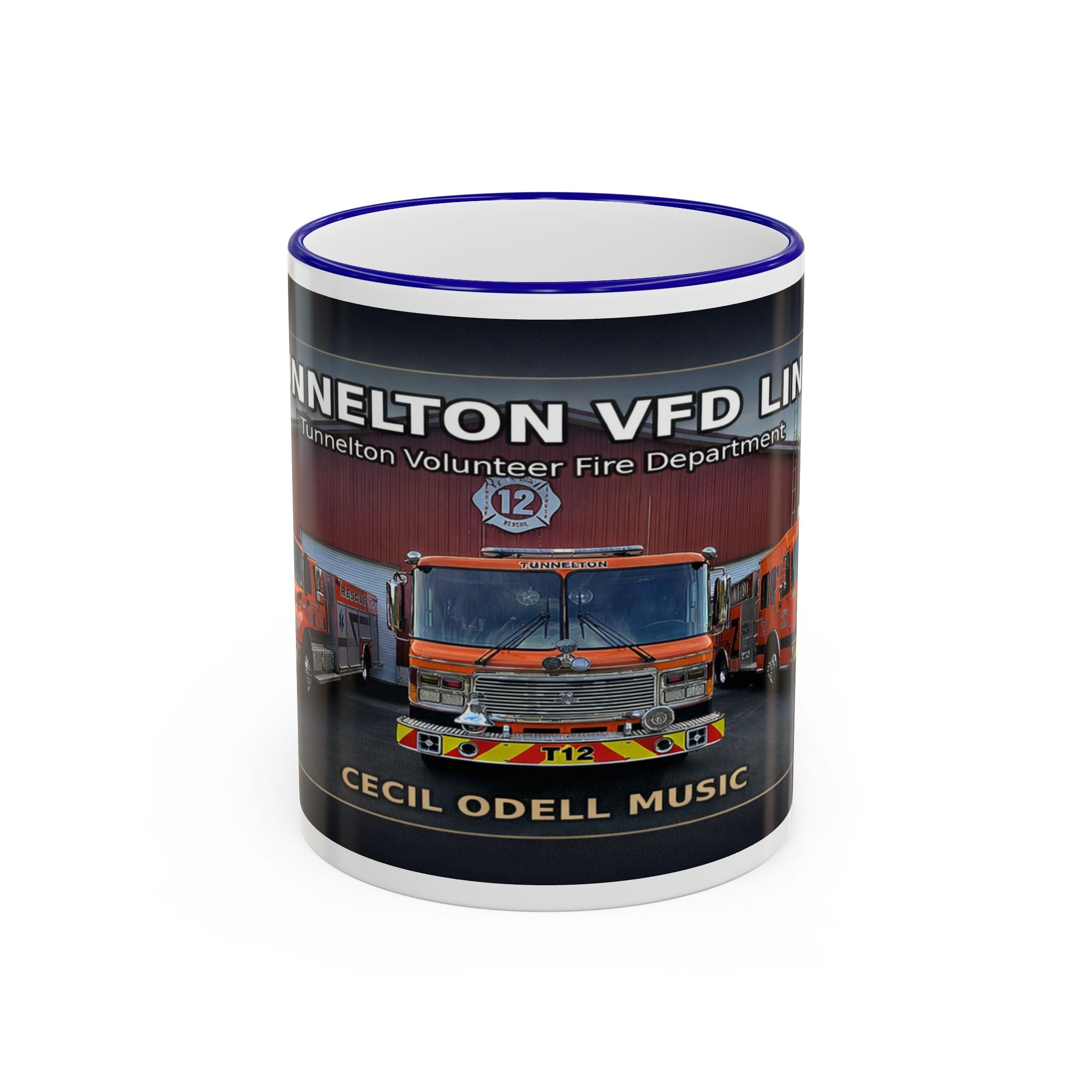 Fire Truck Photo Accent Rim Mug: "Cecil Odell Music" Volunteer Fire Department Tribute (11oz/15oz)