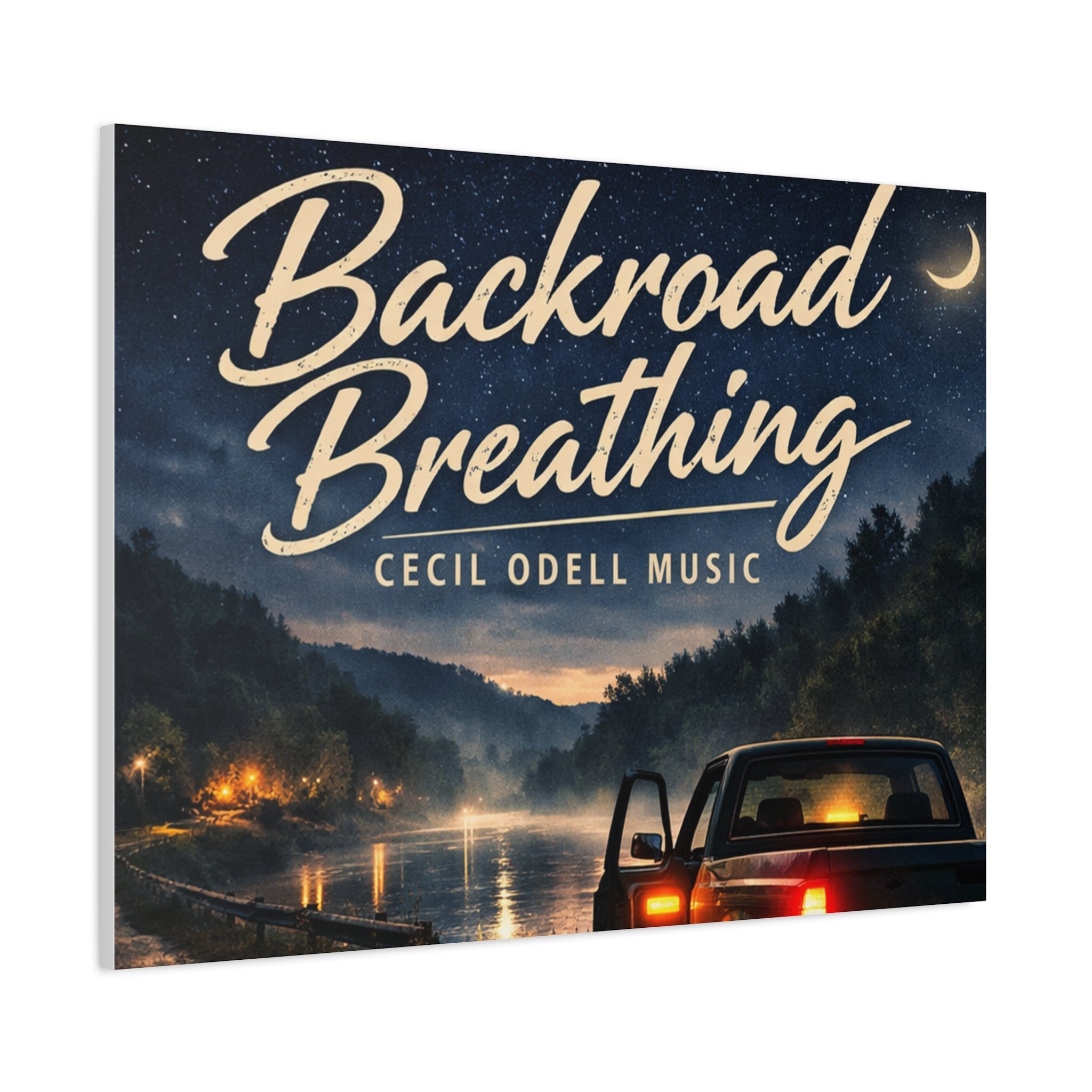 Backroad Breathing Matte Canvas Wall Art: Night Truck Landscape Music Print