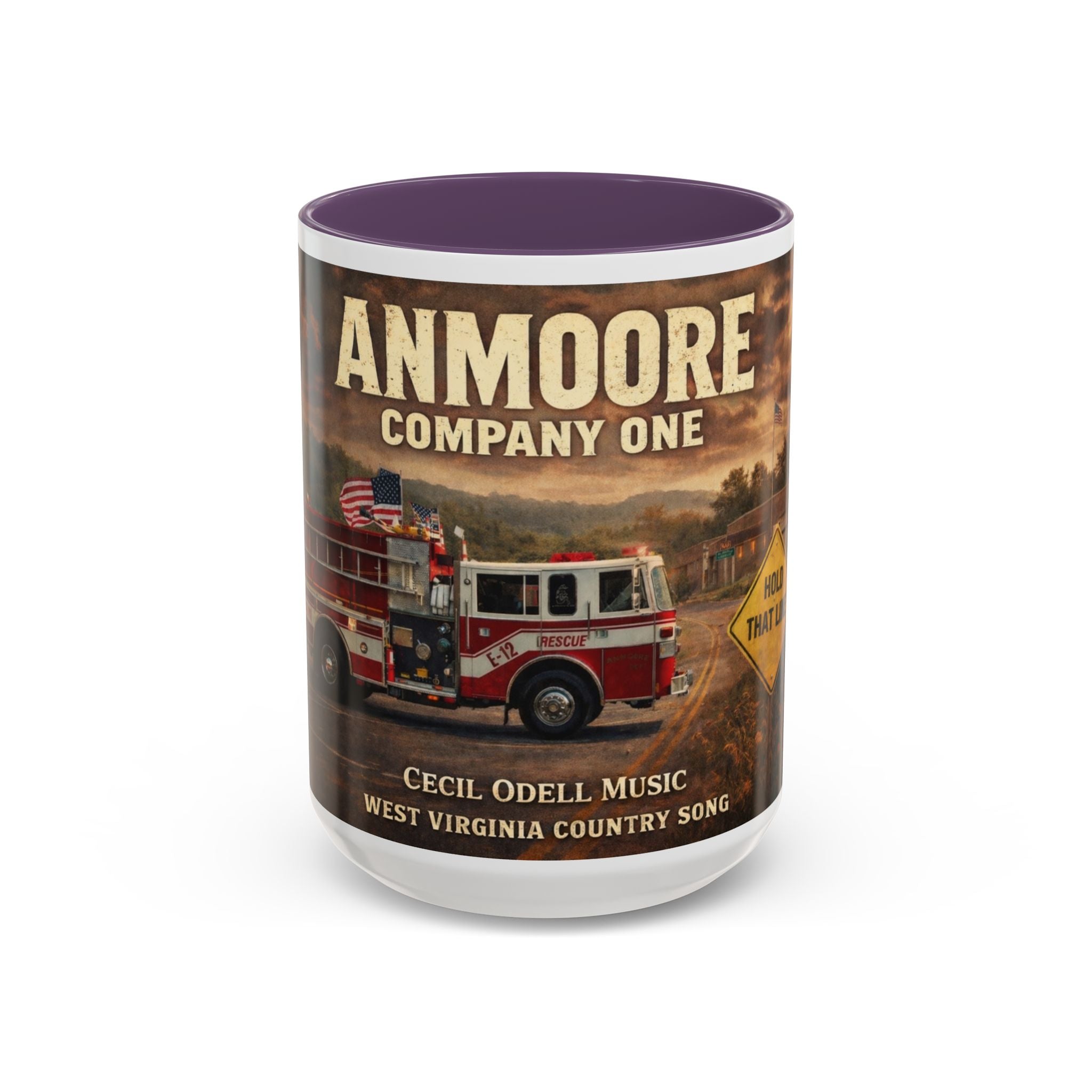 Anmoore Company One Firetruck Accent Coffee Mug – 'Hold That Line' West Virginia Country Music Tribute