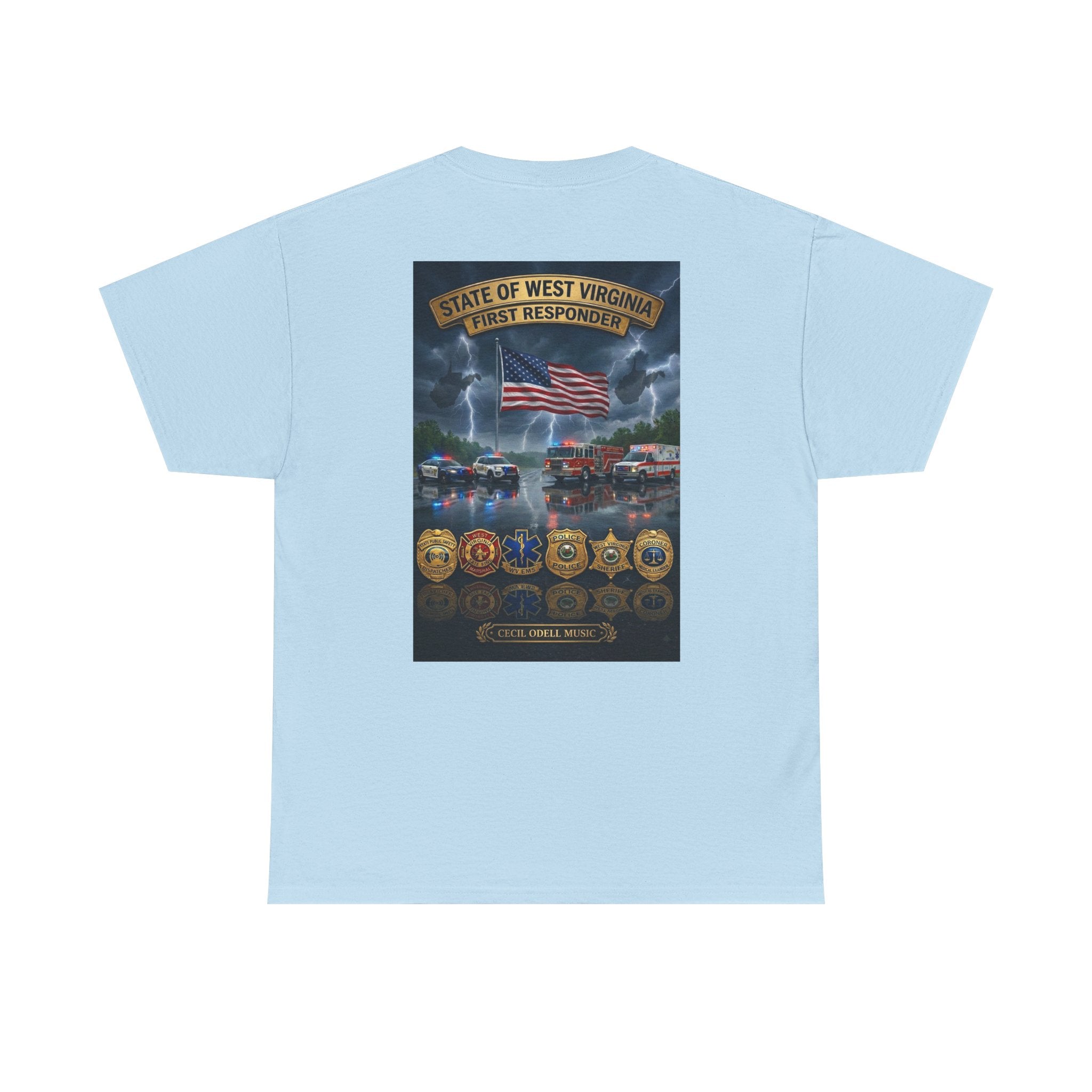 West Virginia First Responders Tribute Tee: State Emblem & American Flag Memorial Shirt