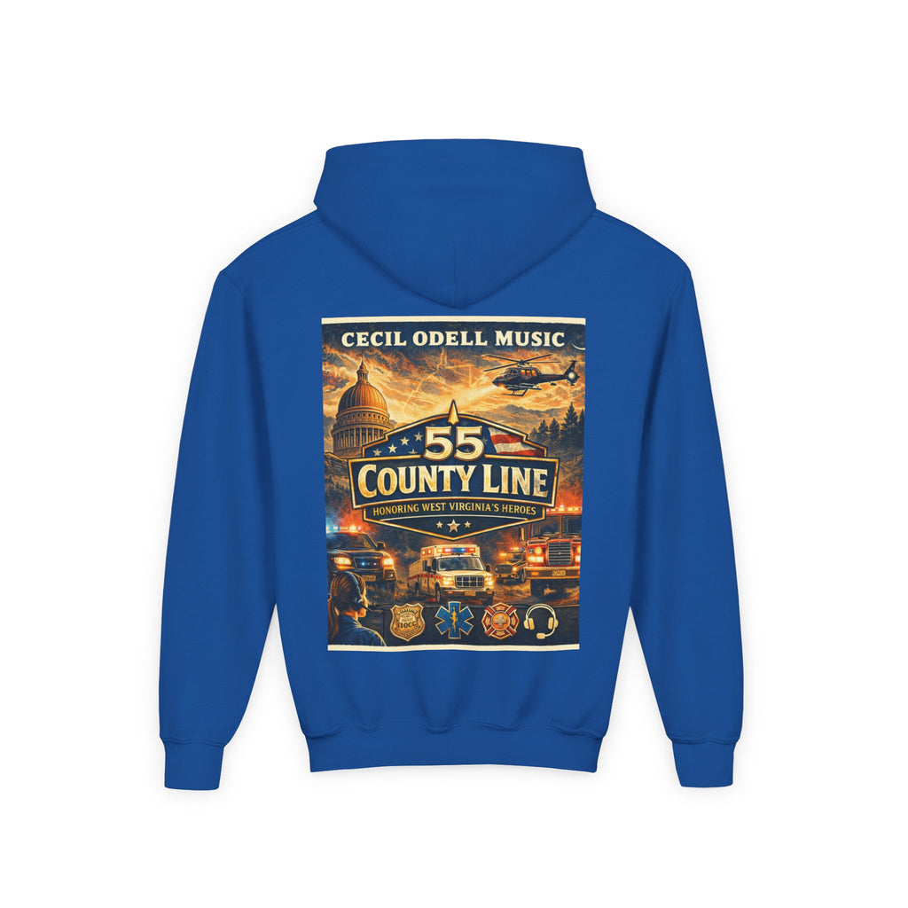 Youth Hoodie - '55 County Line' West Virginia Line Music Graphic Pullover