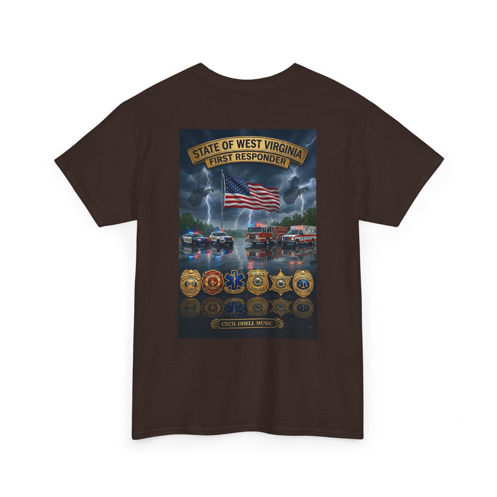 West Virginia First Responders Tribute Tee: State Emblem & American Flag Memorial Shirt