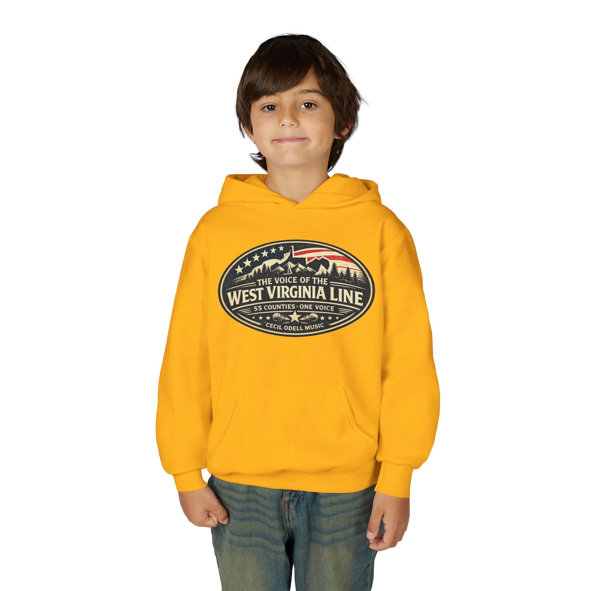 Youth Hoodie - '55 County Line' West Virginia Line Music Graphic Pullover