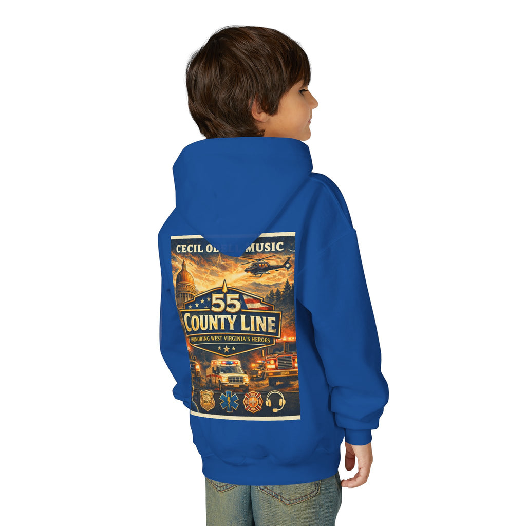 Youth Hoodie - '55 County Line' West Virginia Line Music Graphic Pullover