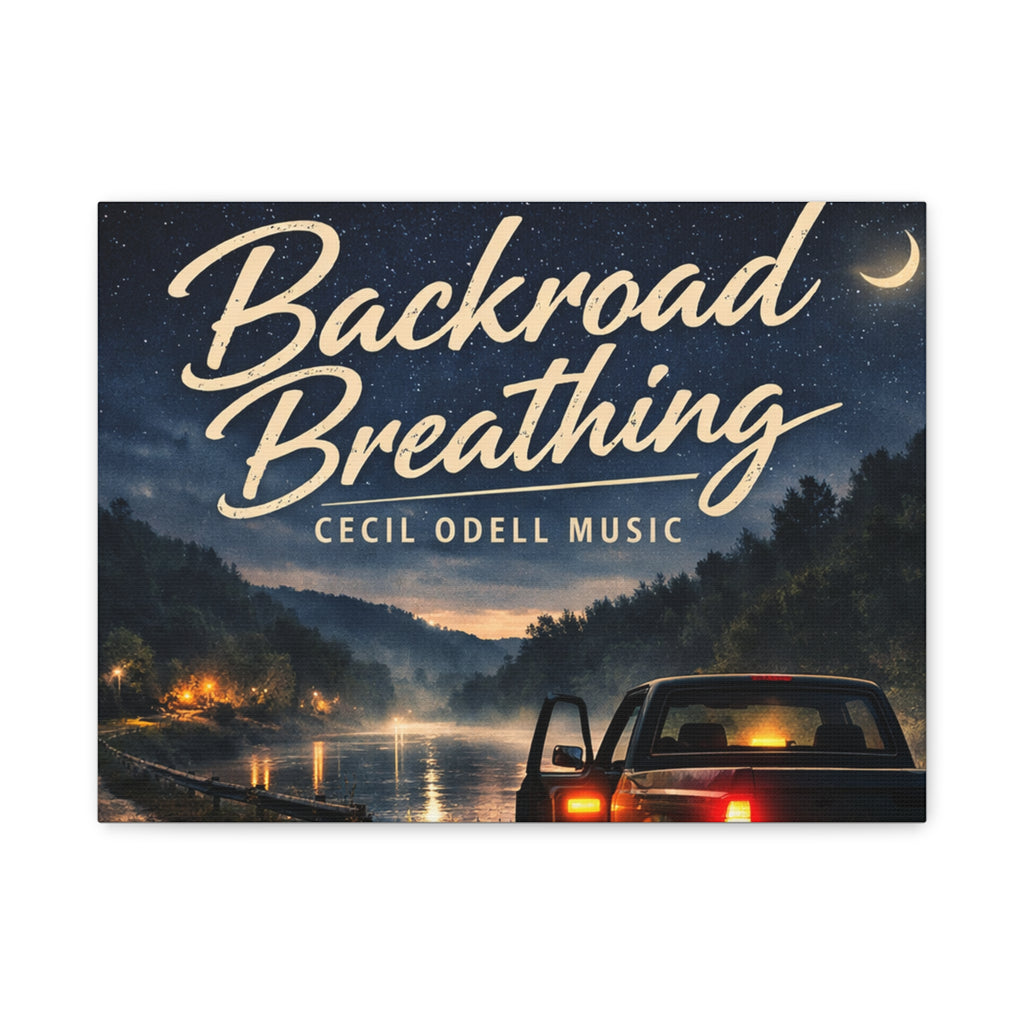 Backroad Breathing Matte Canvas Wall Art: Night Truck Landscape Music Print