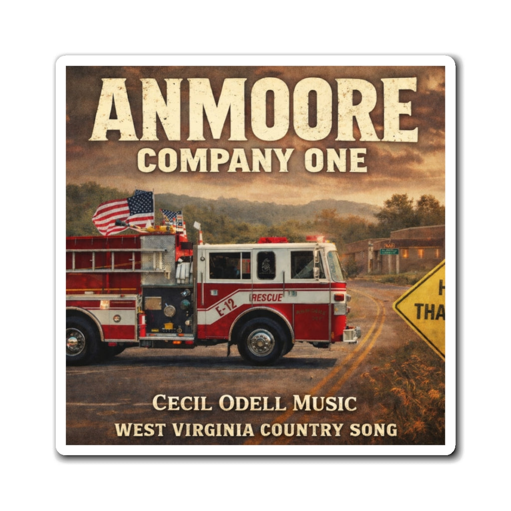 Fire Rescue Magnet: “Anmoore Company One” Vintage Firetruck Refrigerator Sticker
