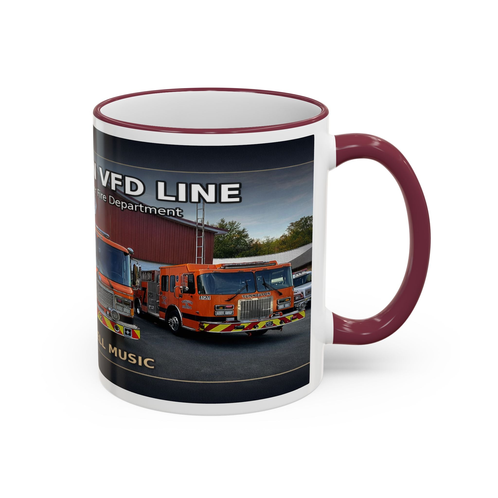 Fire Truck Photo Accent Rim Mug: "Cecil Odell Music" Volunteer Fire Department Tribute (11oz/15oz)