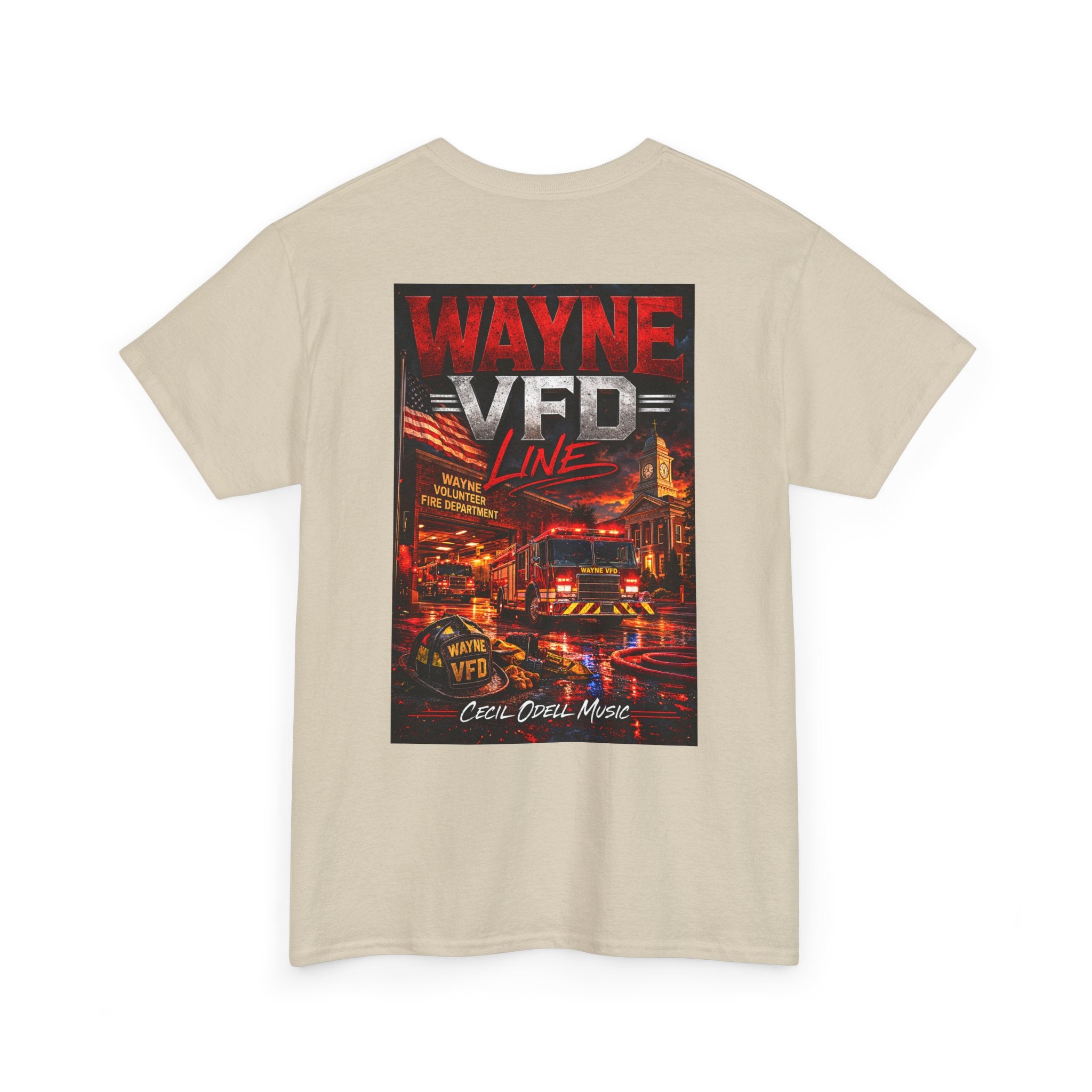 Wayne VFD Line Graphic Tee: Retro Firefighter Poster Shirt