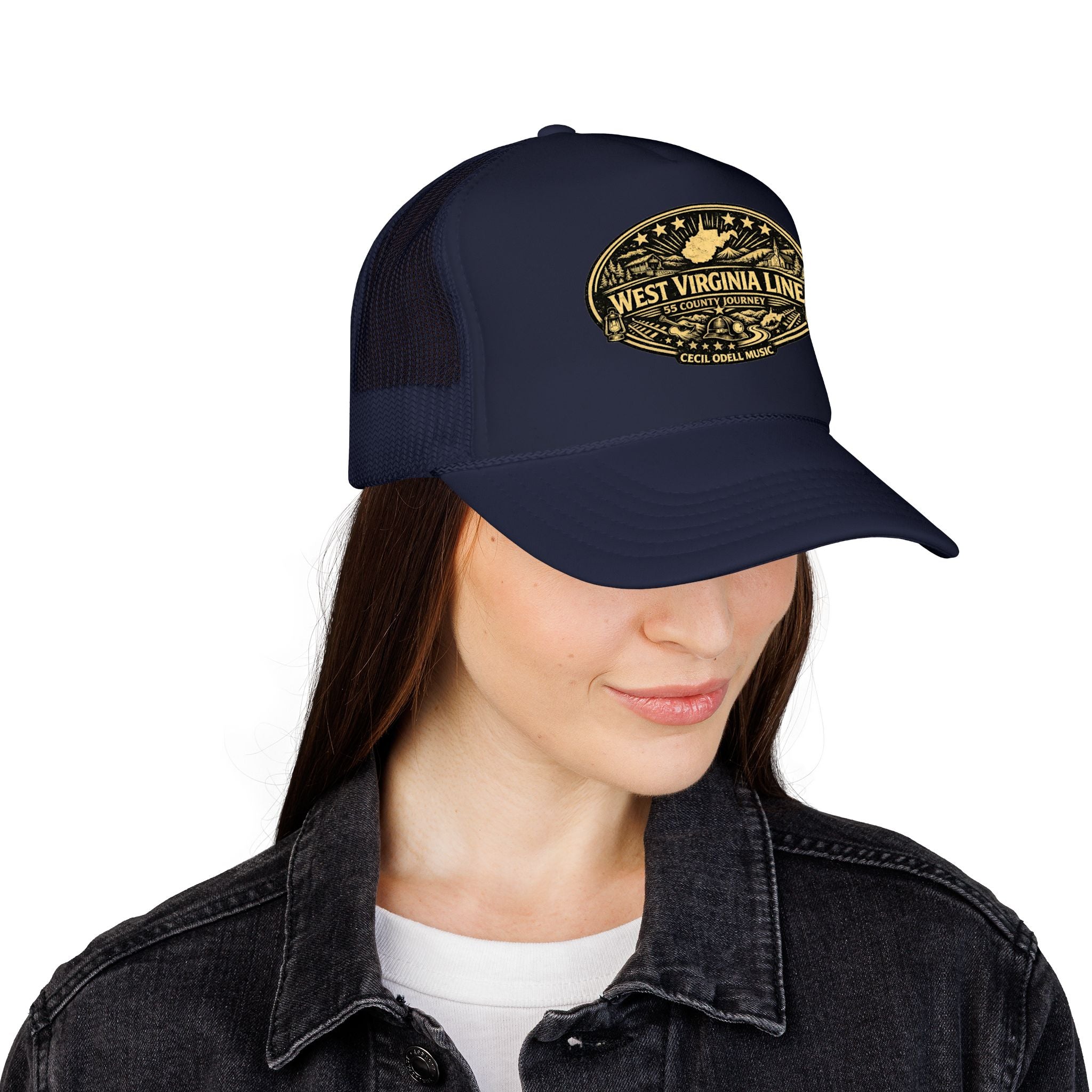 West Virginia Line Vintage Foam Trucker Hat: Rustic State Patch Cap