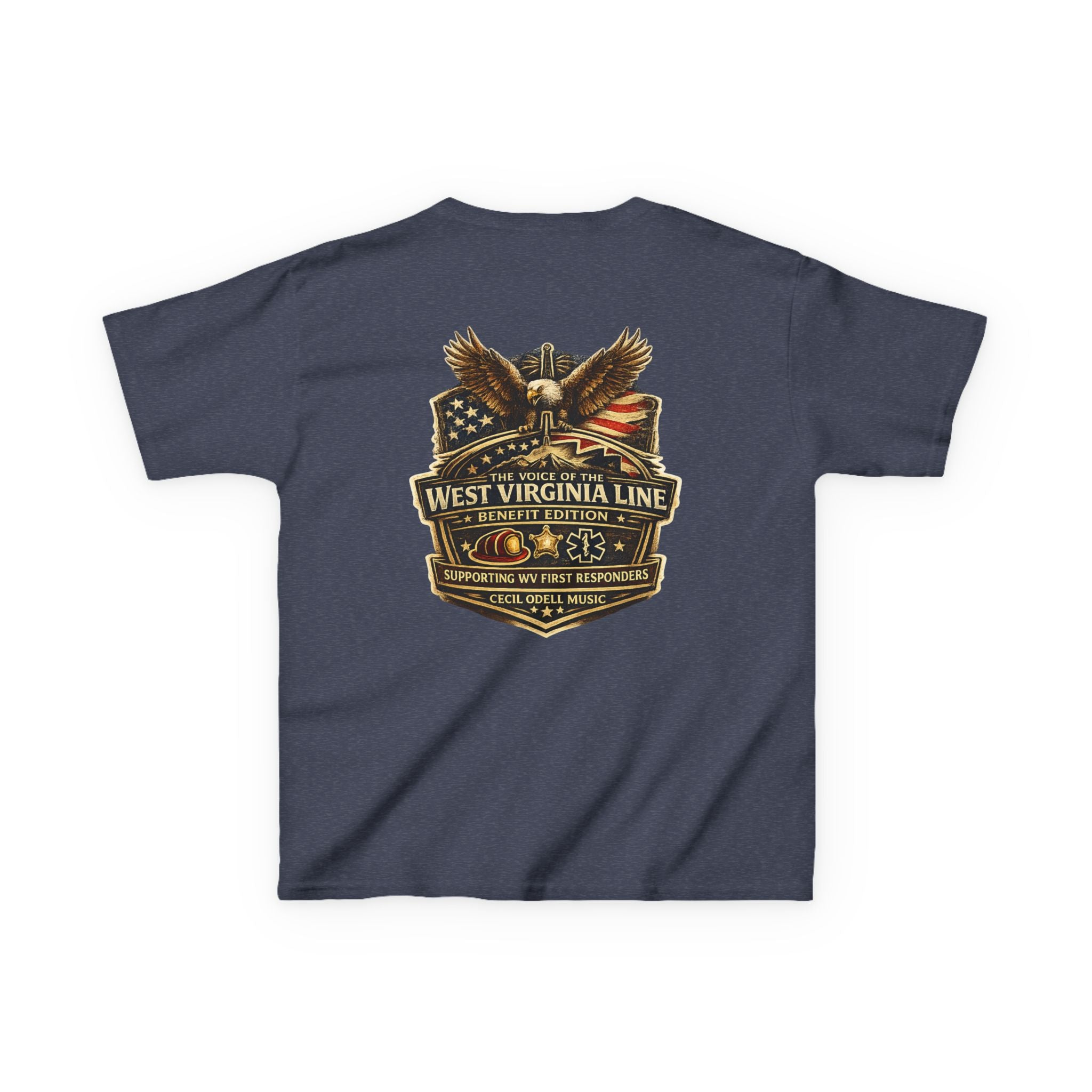 Kids T‑Shirt: Vintage West Virginia Line Badge with Eagle & American Flag