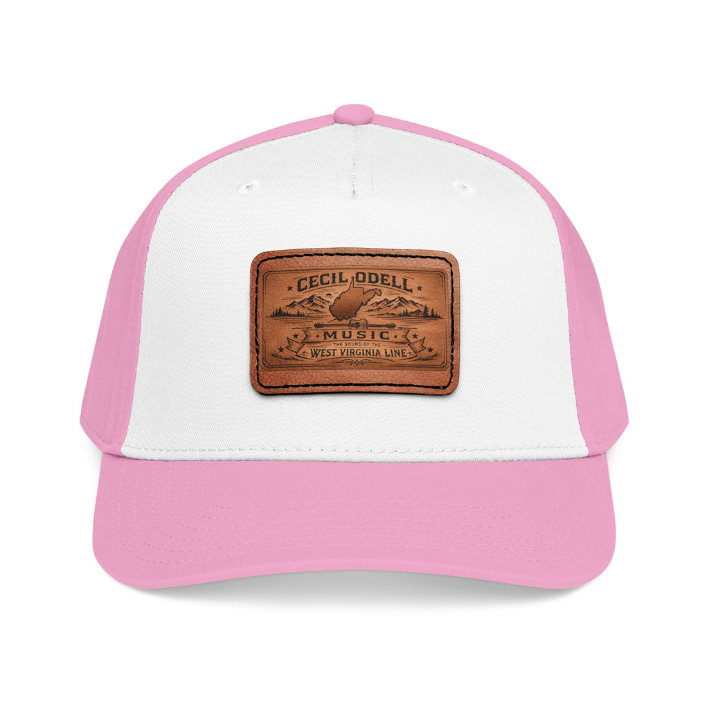 Leather Patch Baseball Cap: Vintage Music Logo Mid-Profile Hat