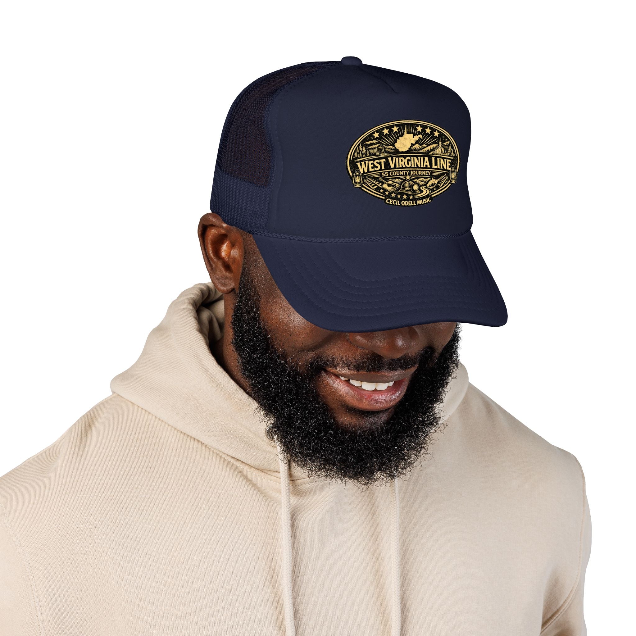 West Virginia Line Vintage Foam Trucker Hat: Rustic State Patch Cap