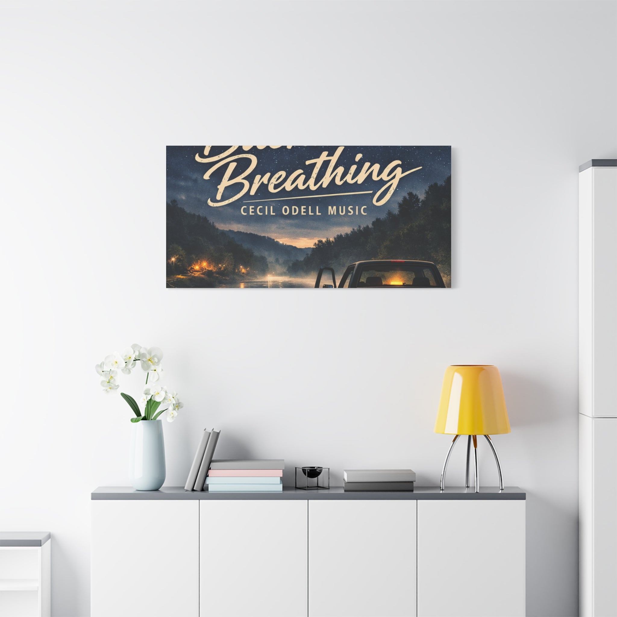 Backroad Breathing Matte Canvas Wall Art: Night Truck Landscape Music Print