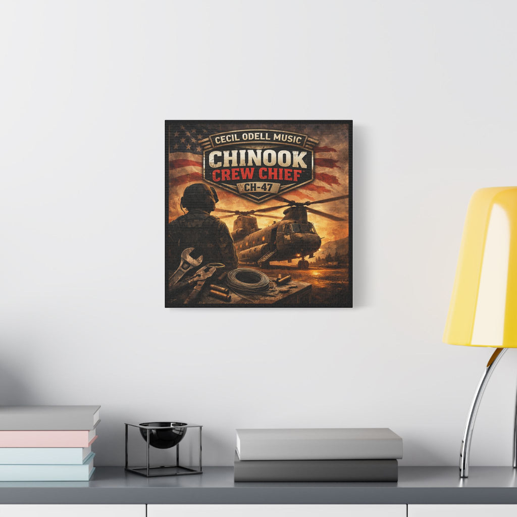 Chinook Crew Chief CH-47 Satin Stretched Canvas Wall Art