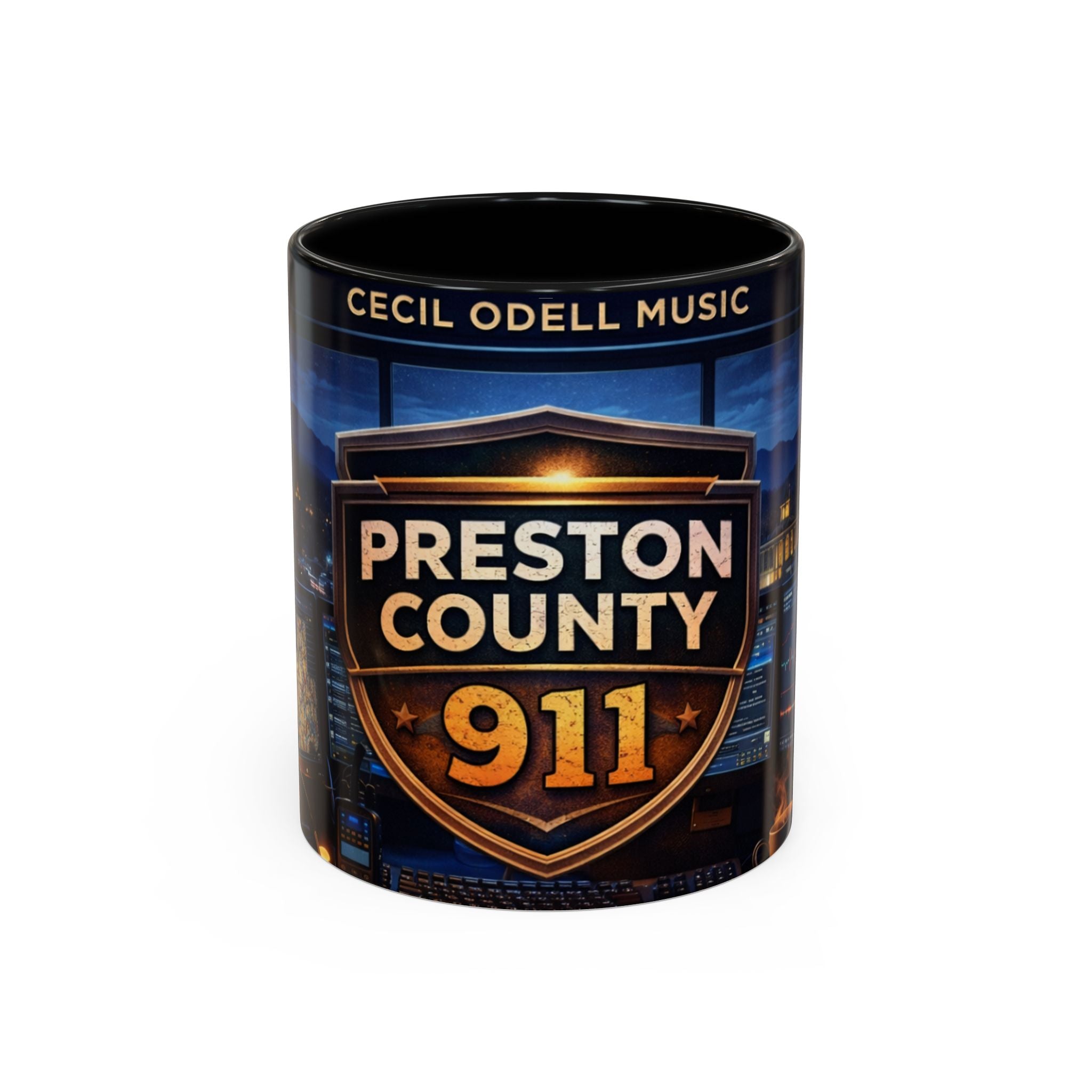 Preston County 911 Coffee Mug: Emergency Dispatch Badge Accent Mug