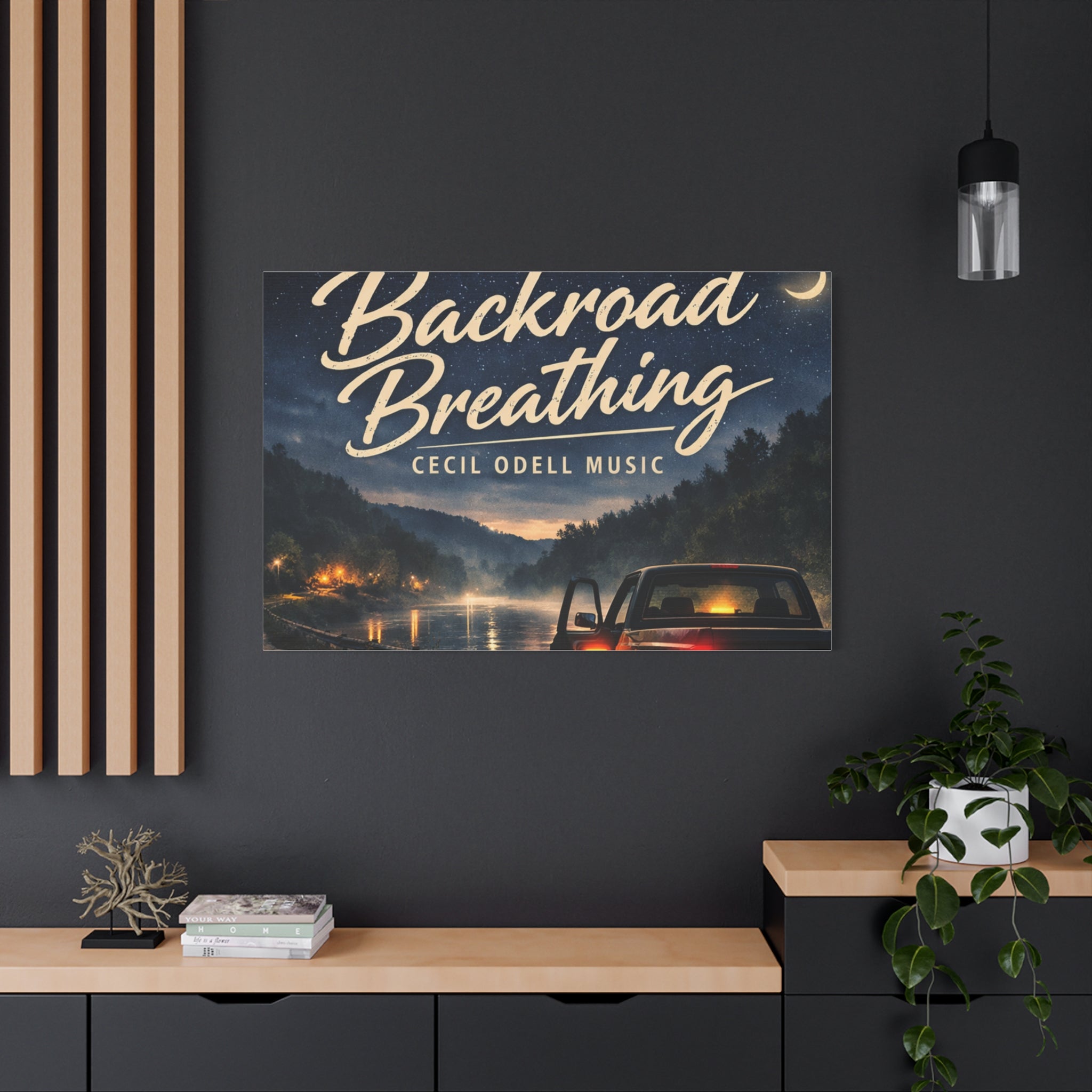Backroad Breathing Matte Canvas Wall Art: Night Truck Landscape Music Print