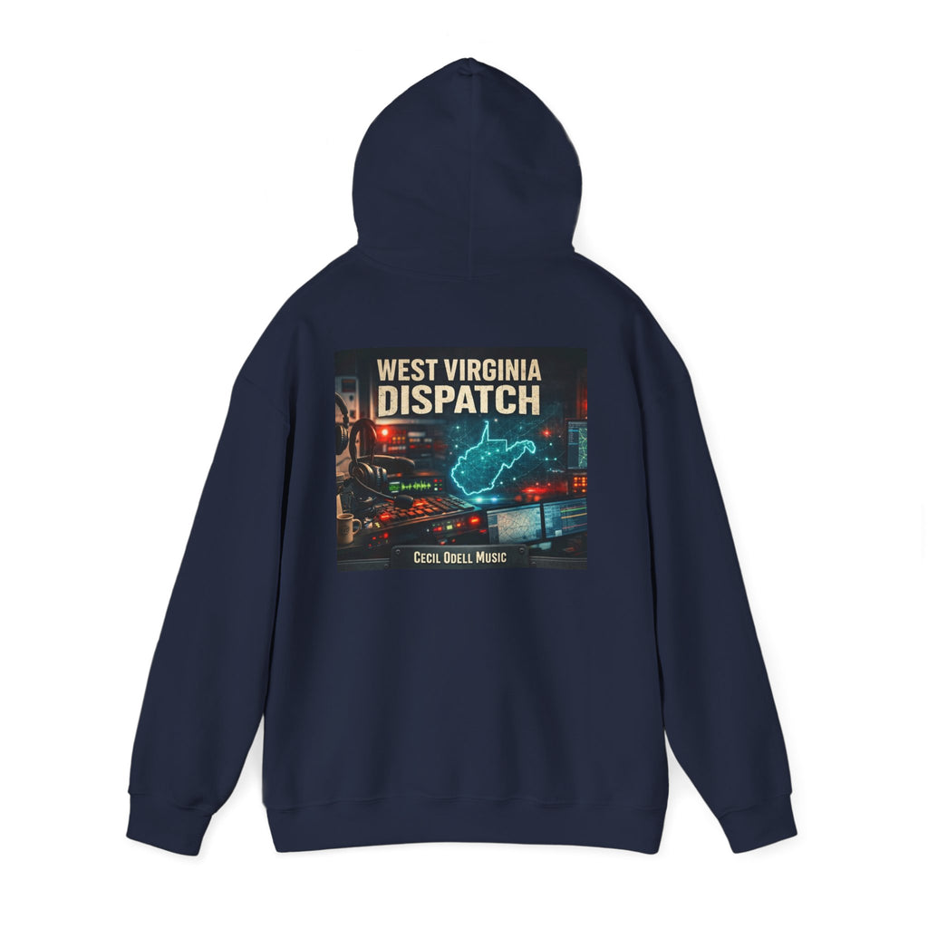 West Virginia Dispatch Hoodie: Retro Neon State Map & Eagle Graphic
