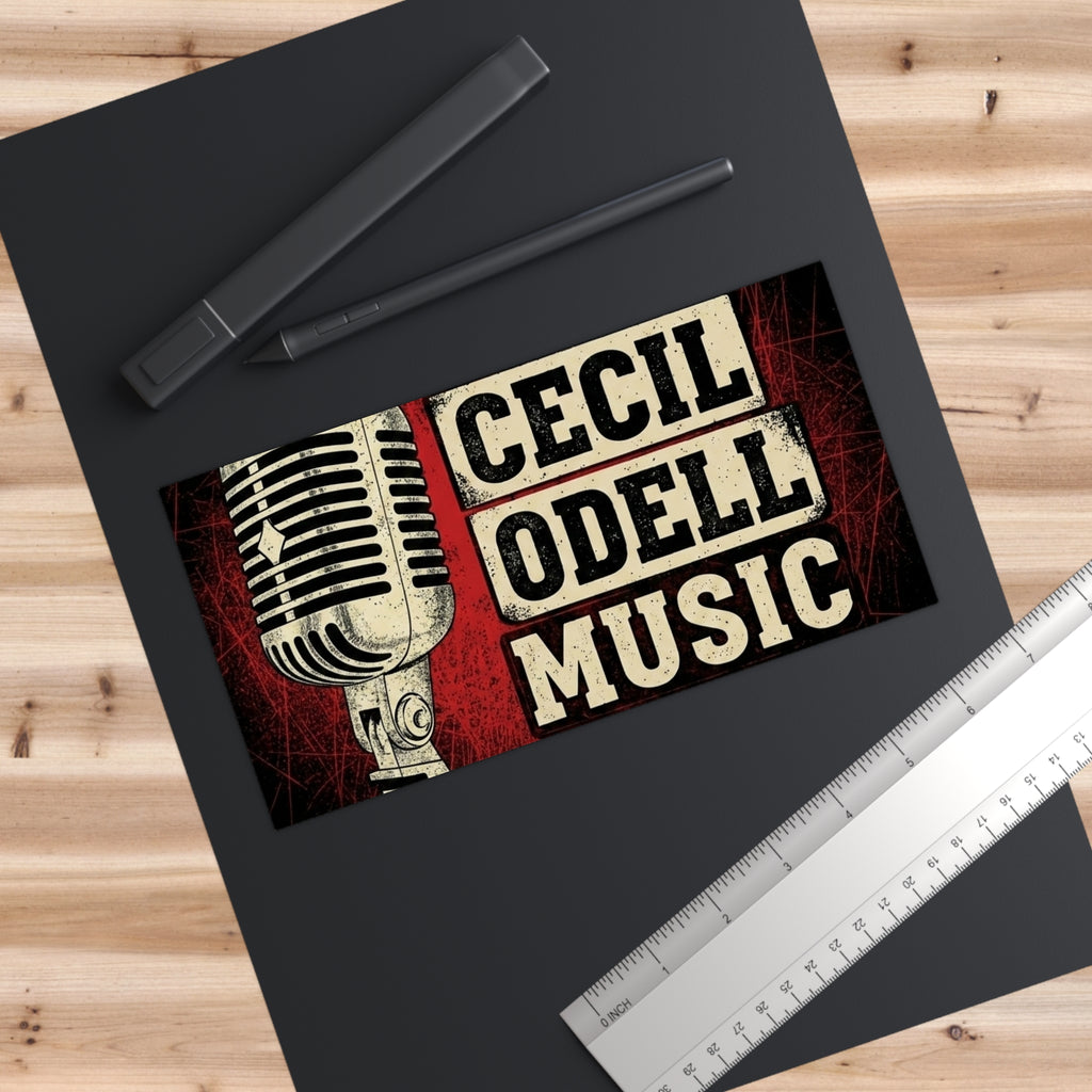Cecil Odell Music Retro Microphone Sticker: Vintage Band Logo Bumper Sticker