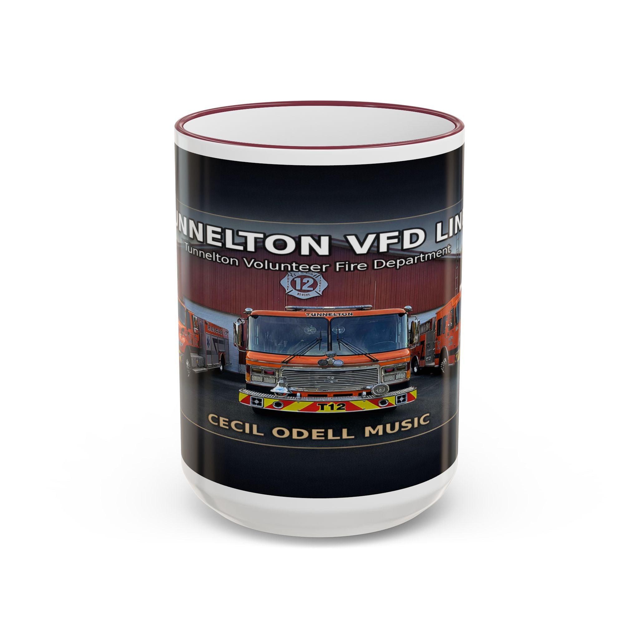 Fire Truck Photo Accent Rim Mug: "Cecil Odell Music" Volunteer Fire Department Tribute (11oz/15oz)